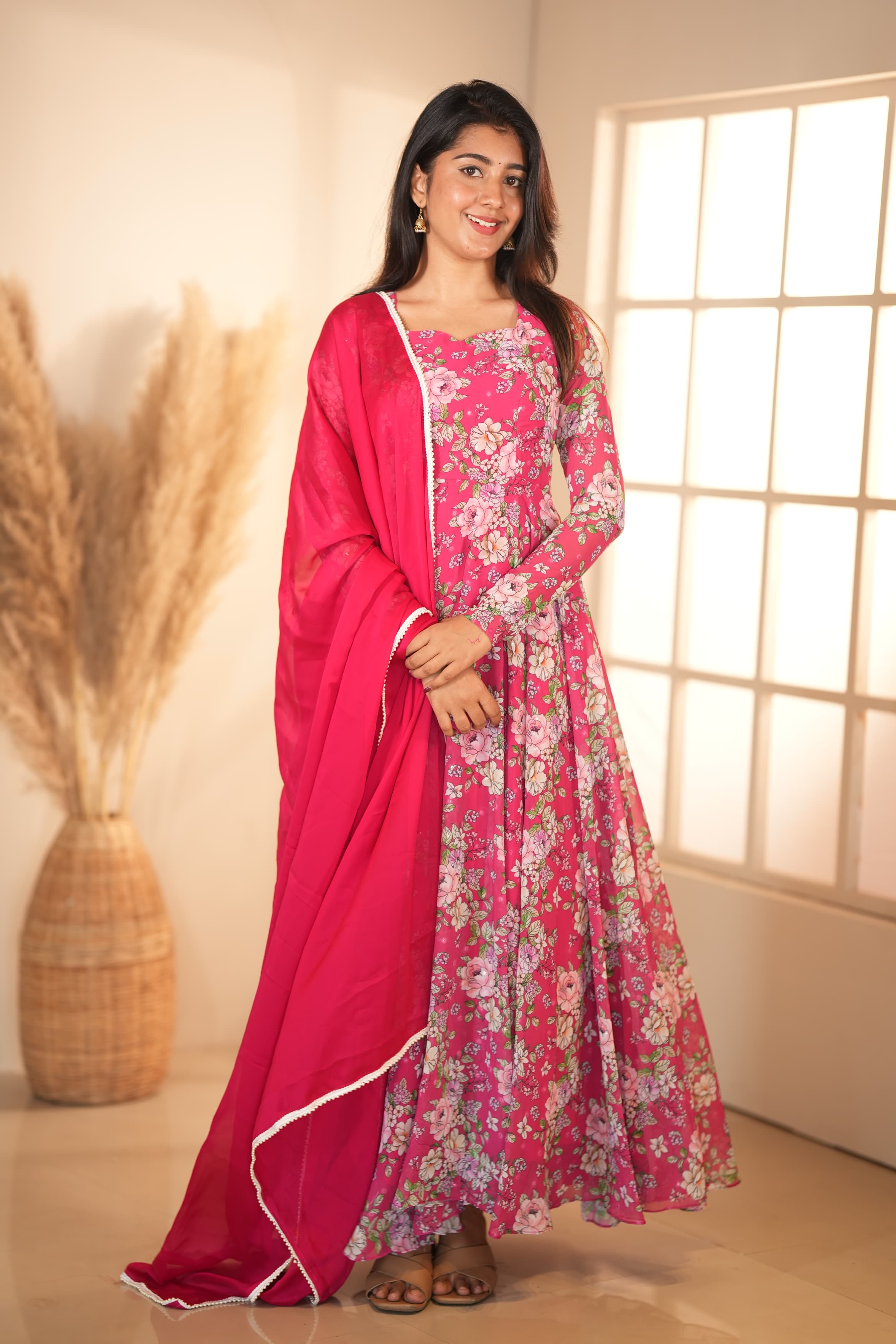 DD598 Malarini Floral Anarkali Dress - Elegant Indian Ethnic Wear for Women | Perfect for Weddings, Parties & Festive Occasions