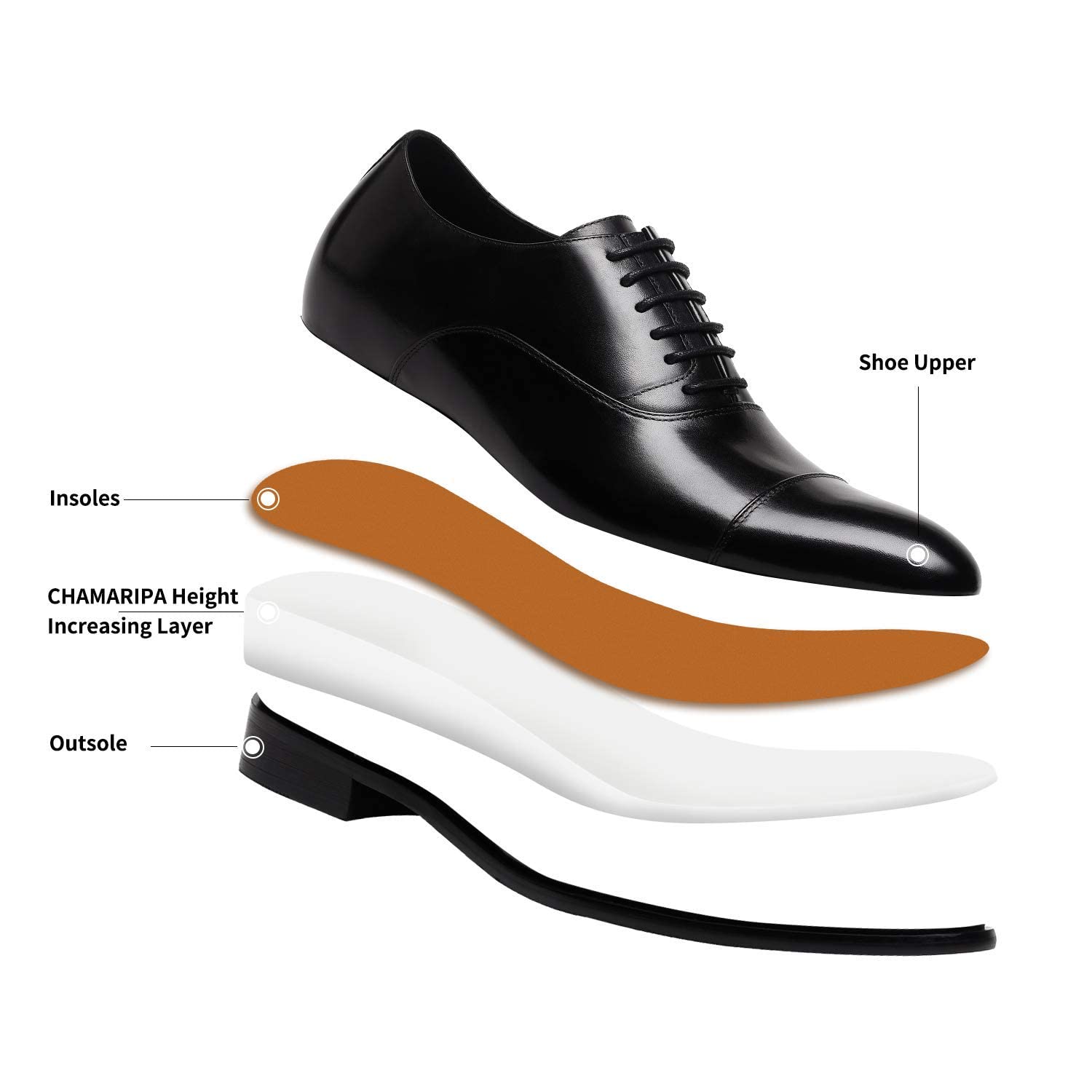CHAMARIPA Men's Elevator Shoes - Leather Dress Shoes with Hidden Height Increase for Formal & Business Occasions - Comfortable & Stylish for Work, Weddings & Special Events