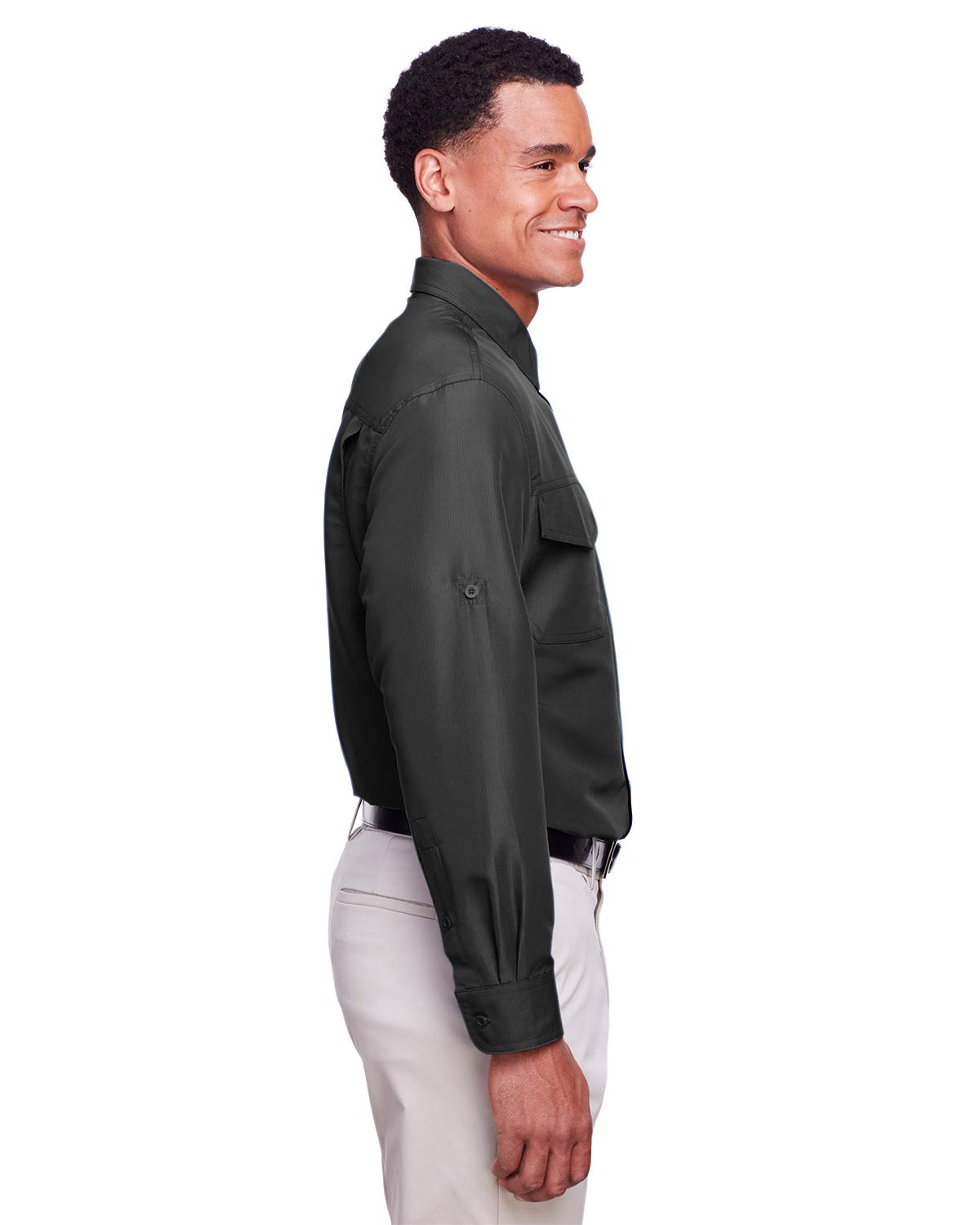 Men's Key West Long-Sleeve Performance Staff Shirt - Moisture Wicking, UPF Sun Protection - XS Dark Charcoal for Work, Outdoor Activities & Casual Wear