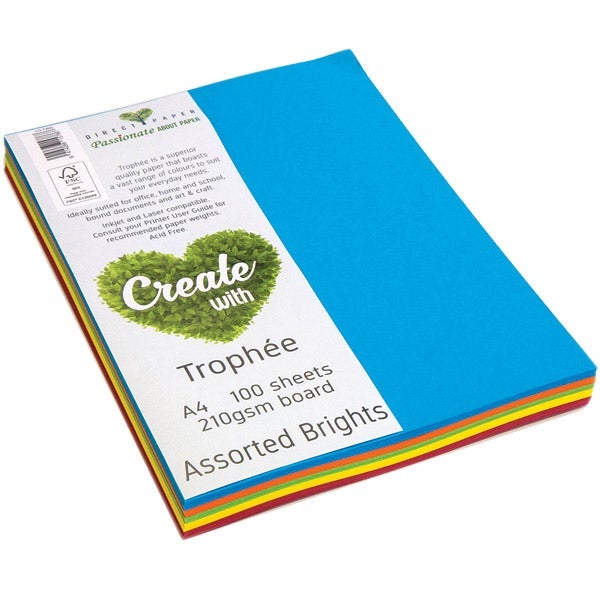 Premium A4 210gsm Trophee Cardstock - Assorted Bright Colors, 100 Sheets/Pack - Perfect for Scrapbooking, Card Making, and DIY Crafts