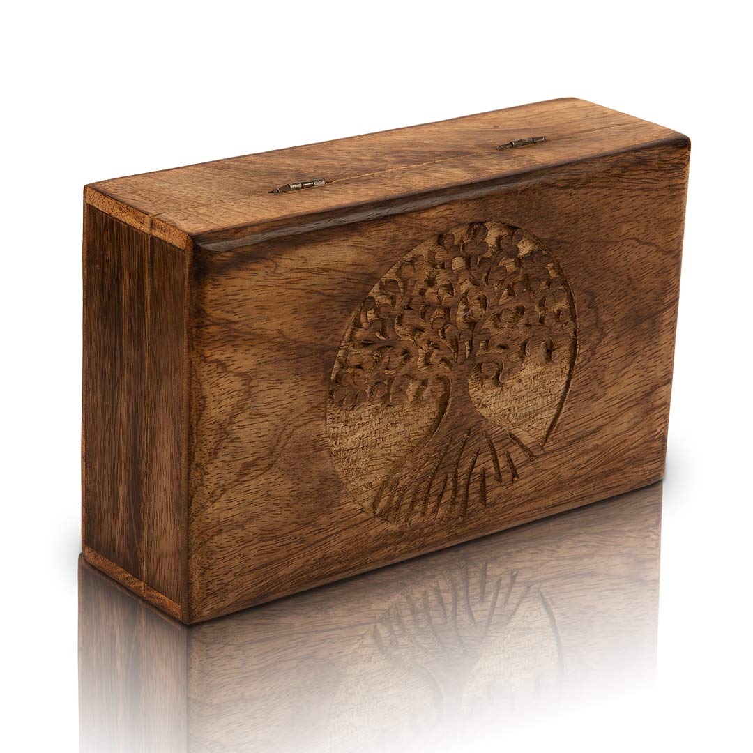 Handmade Wooden Jewelry Box with Tree of Life Carving - Jewelry Organizer, Keepsake Box, Watch Storage - Perfect for Birthday Gifts, Housewarming, and Special Occasions