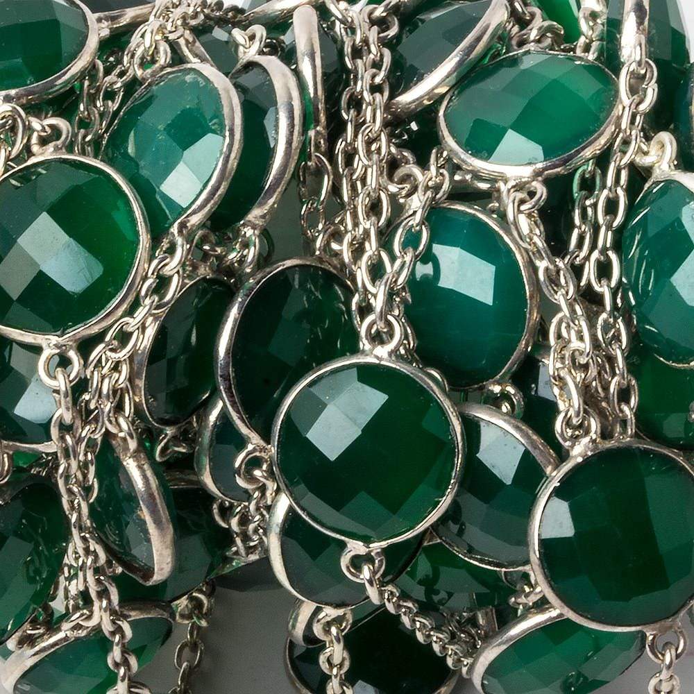 13mm Sterling Silver Bezel Green Onyx Coin Link Chain by the Foot - Elegant Jewelry for Layering, Gift Giving & Everyday Wear