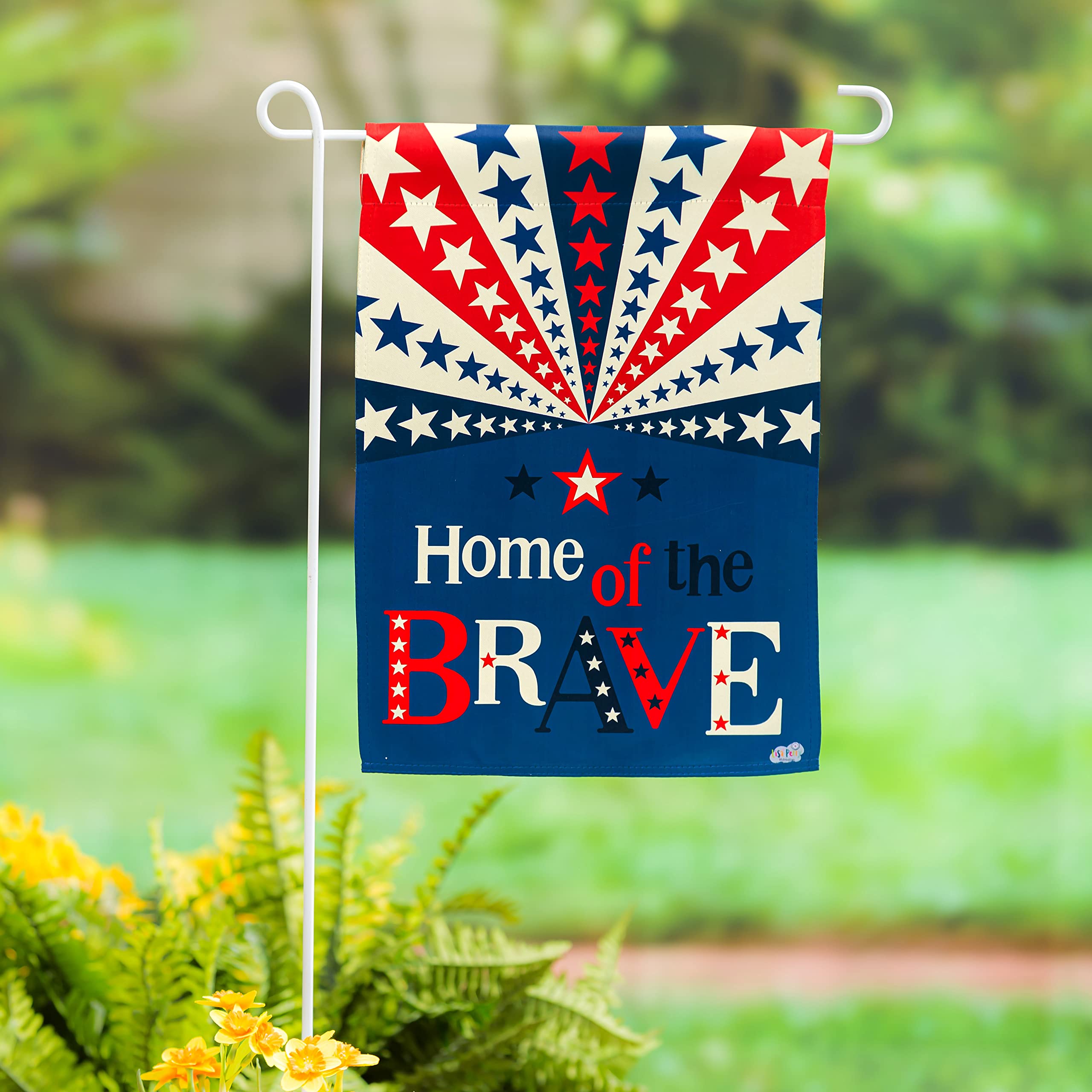 Evergreen Home of the Brave Garden Suede Flag - Patriotic Outdoor Decoration for Yard, Porch & Memorial Day Celebrations