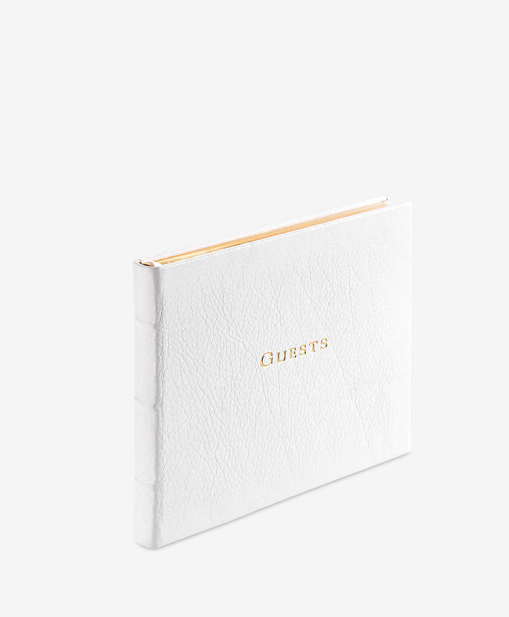 Premium White Full Grain Leather Guest Book for Weddings, Anniversaries & Special Events - Elegant Keepsake for Signatures & Messages