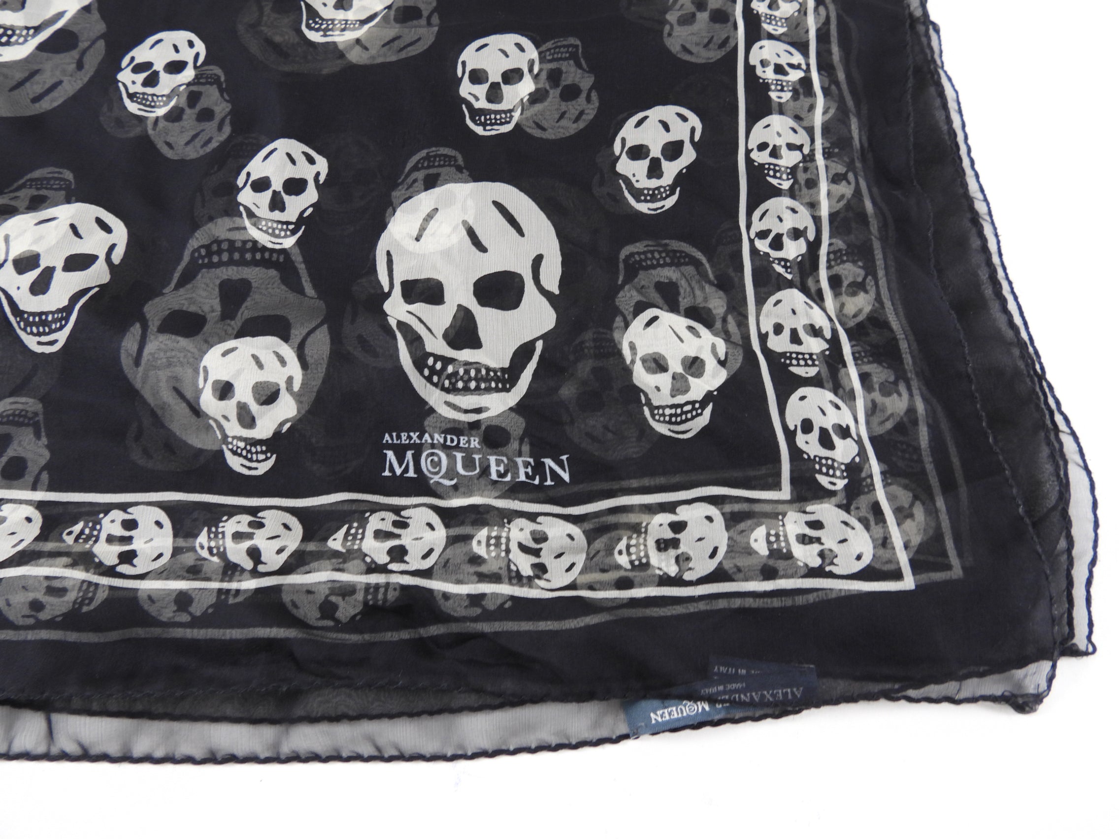 Alexander McQueen Black & White Sheer Silk Skull Shawl Scarf - Luxury Fashion Accessory for Women, Evening Parties & Special Occasions