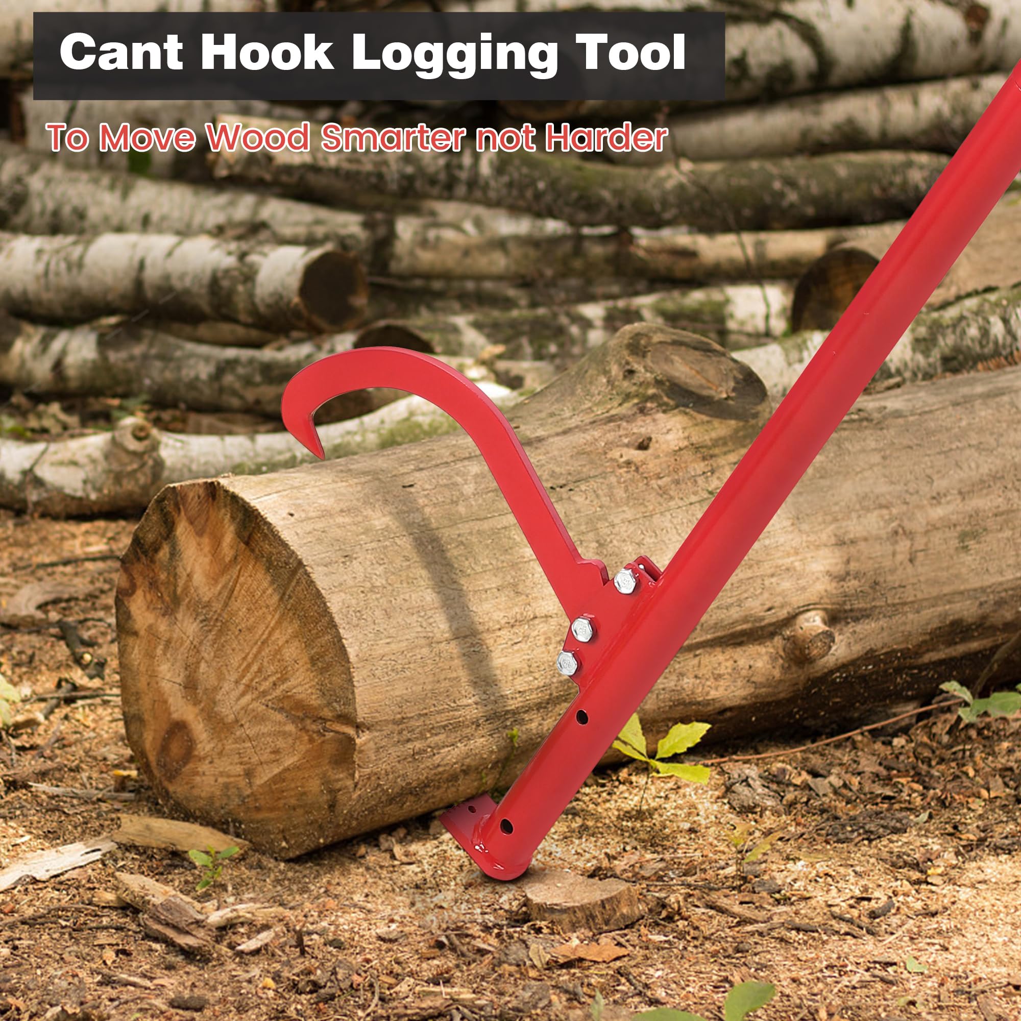 48IN Cant Hook Log Peavey Tool - 2-in-1 Adjustable Logging Equipment with Timberjack Lifter & Rubber Handle - Heavy Duty Log Roller for Wood Splitting, Forestry Work and Firewood Processing