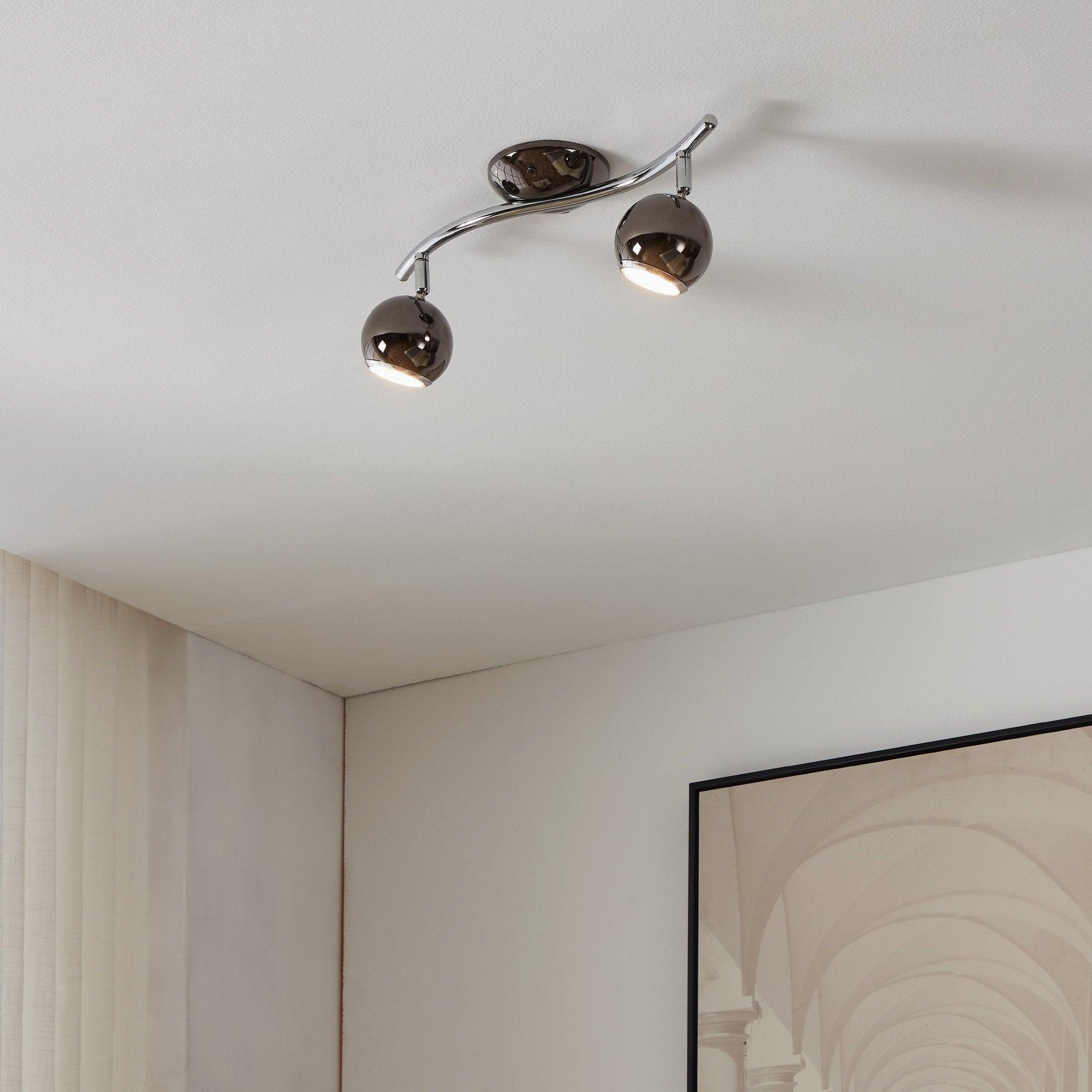 Eglo Bimeda 2-Light Black Nickel & Chrome Spotlight - Modern Ceiling Lighting Fixture for Living Room, Bedroom, and Hallway