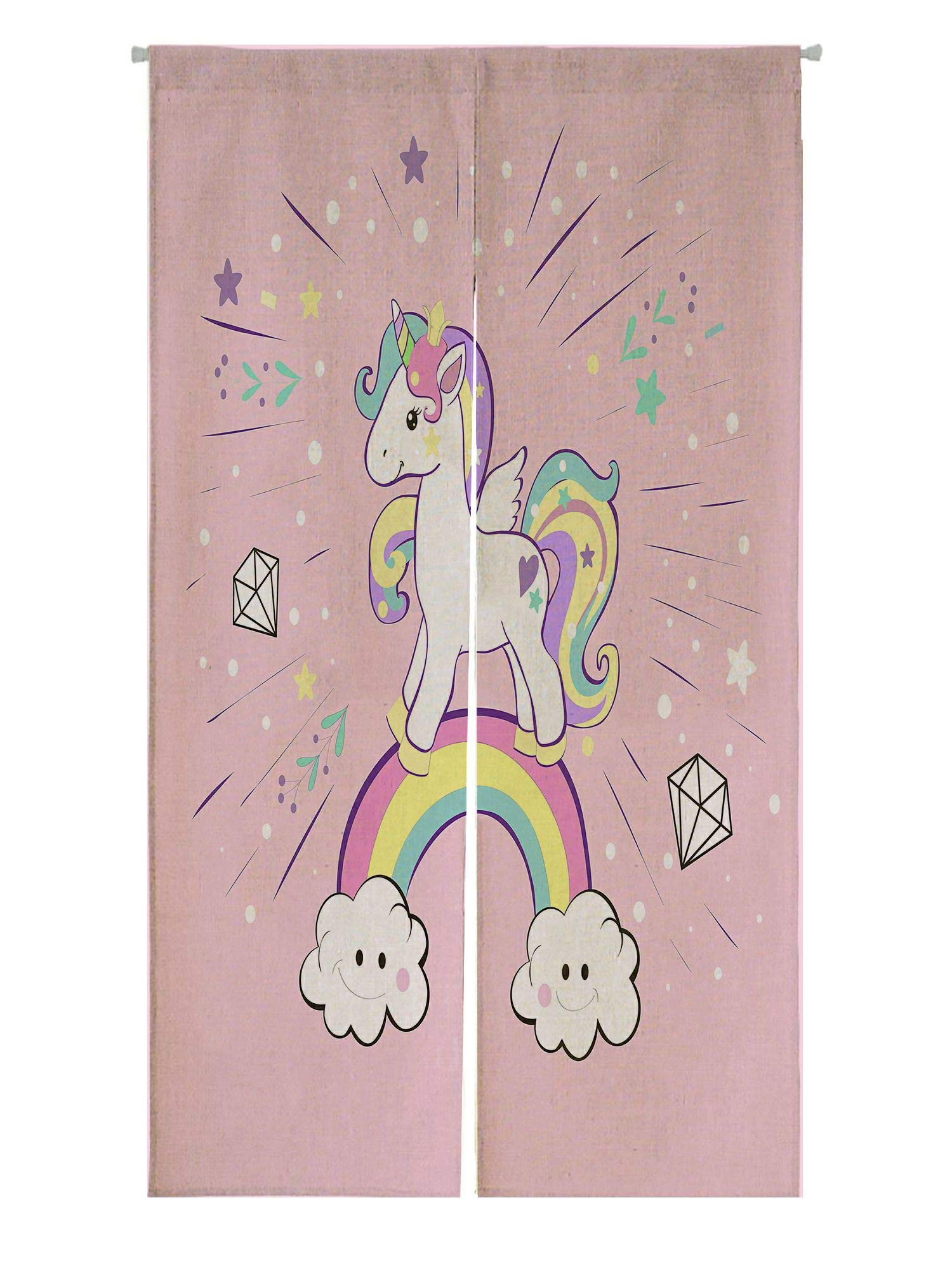 ABPHQTO Unicorn Pop Art Pink Japanese Noren Curtain - Cotton Linen Doorway Window Treatment (85x120cm) for Kids Room, Bedroom & Boho Home Decor