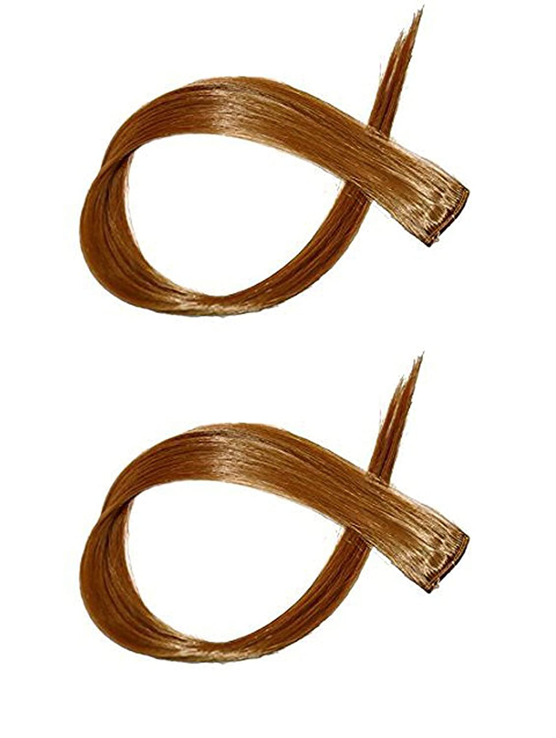 Clip-in Hair Extensions for Women & Kids - Straight Colorful Streaks & Highlights (Set of 2, Brown) | Perfect for Parties, Cosplay & Everyday Styling