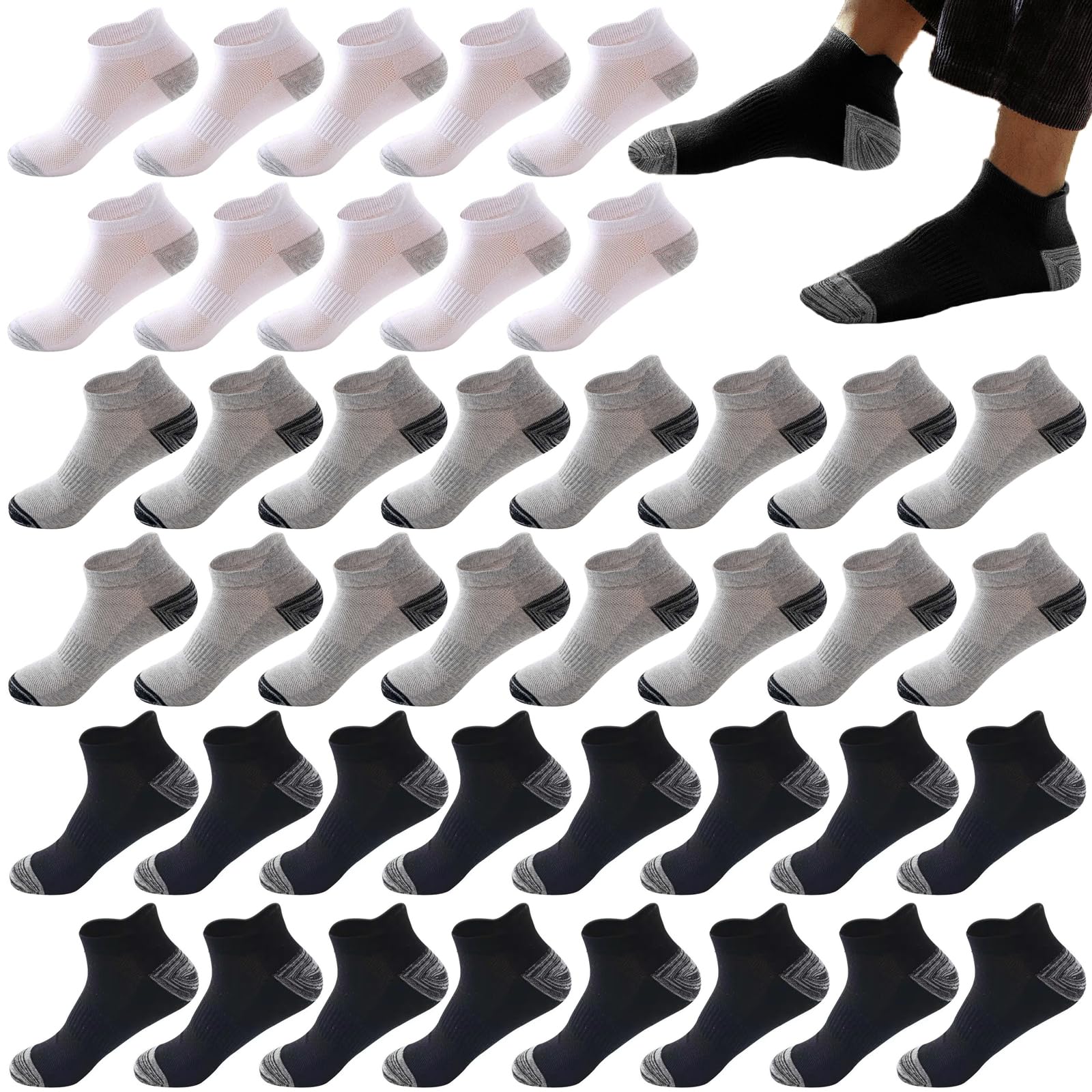 20 Pairs Men's Athletic Ankle Socks - Breathable Low Cut Running Socks with Cushion & Moisture Wicking - Perfect for Sports, Gym, Travel & Daily Wear