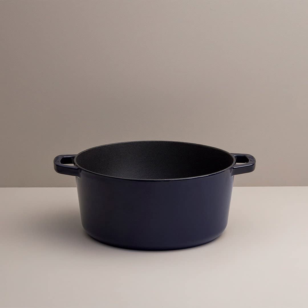 Premium Milo by Kana 3.5-Quart Enameled Cast Iron Dutch Oven with Lid - Navy Blue & Gold Knob | Heavy Duty Casserole Pot for Baking, Roasting & Slow Cooking | Oven & Dishwasher Safe Enamel Coated Cookware | Perfect for Soups, Stews & Family Dinners