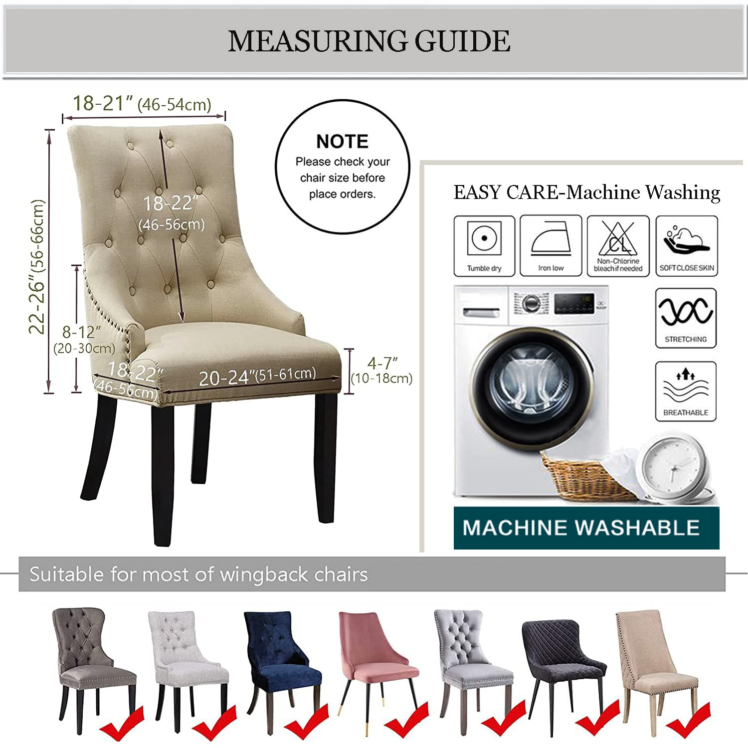 Stretch Diagonal Stripes Wingback Chair Slipcovers - Washable Reusable Armchair Protector Covers Set of 2, Khaki - Perfect for Dining Room Chairs, Kitchen Seating & Home Decor Protection
