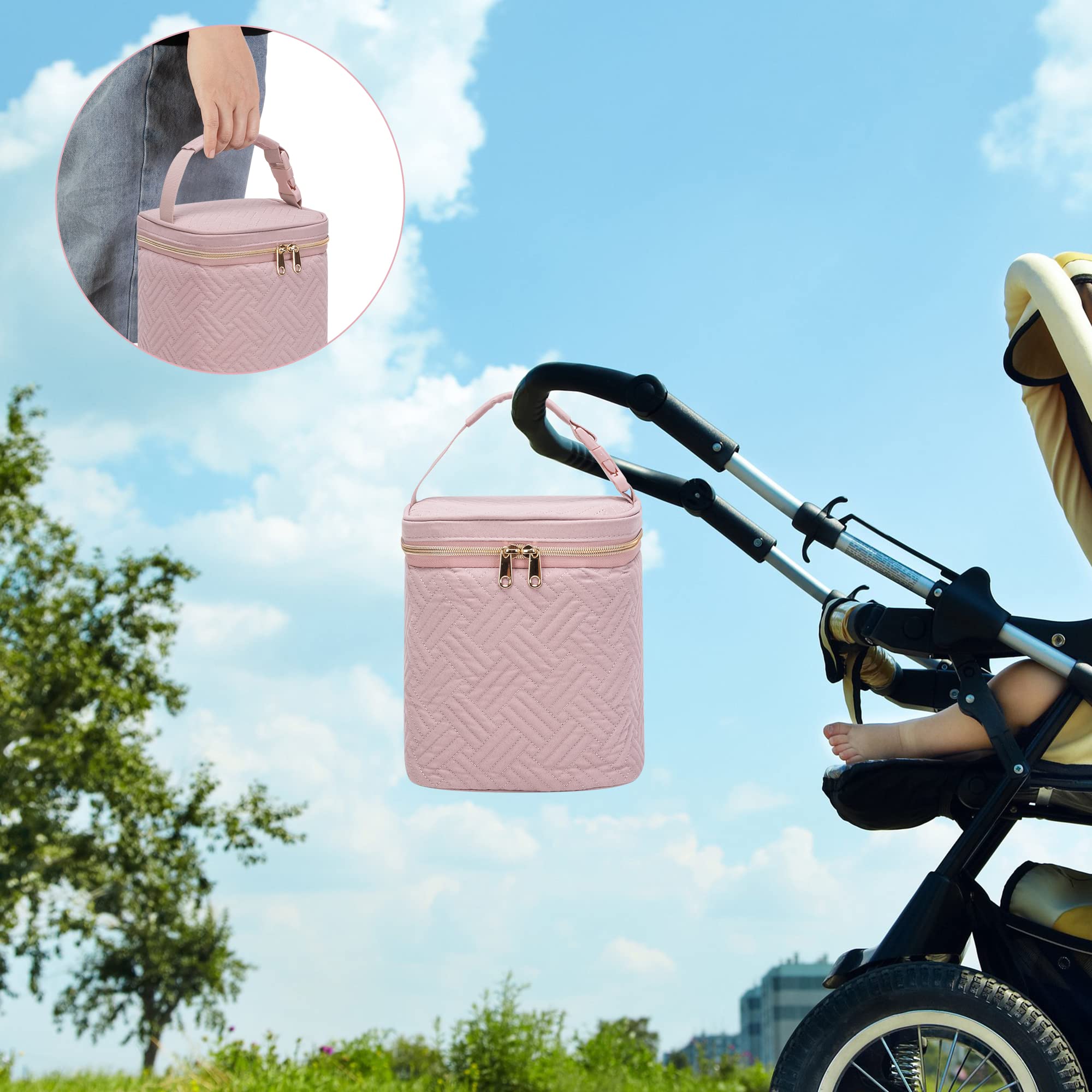 Premium Insulated Breastmilk Cooler Bag with Ice Pack - Holds 4 Large 9oz Baby Bottles | Portable Nursing Cooler for Daycare, Travel & On-the-Go Moms | Stroller-Compatible Design in Pink (Patent Pending) - Perfect for Pumping at Work, Park Outings & Family Road Trips