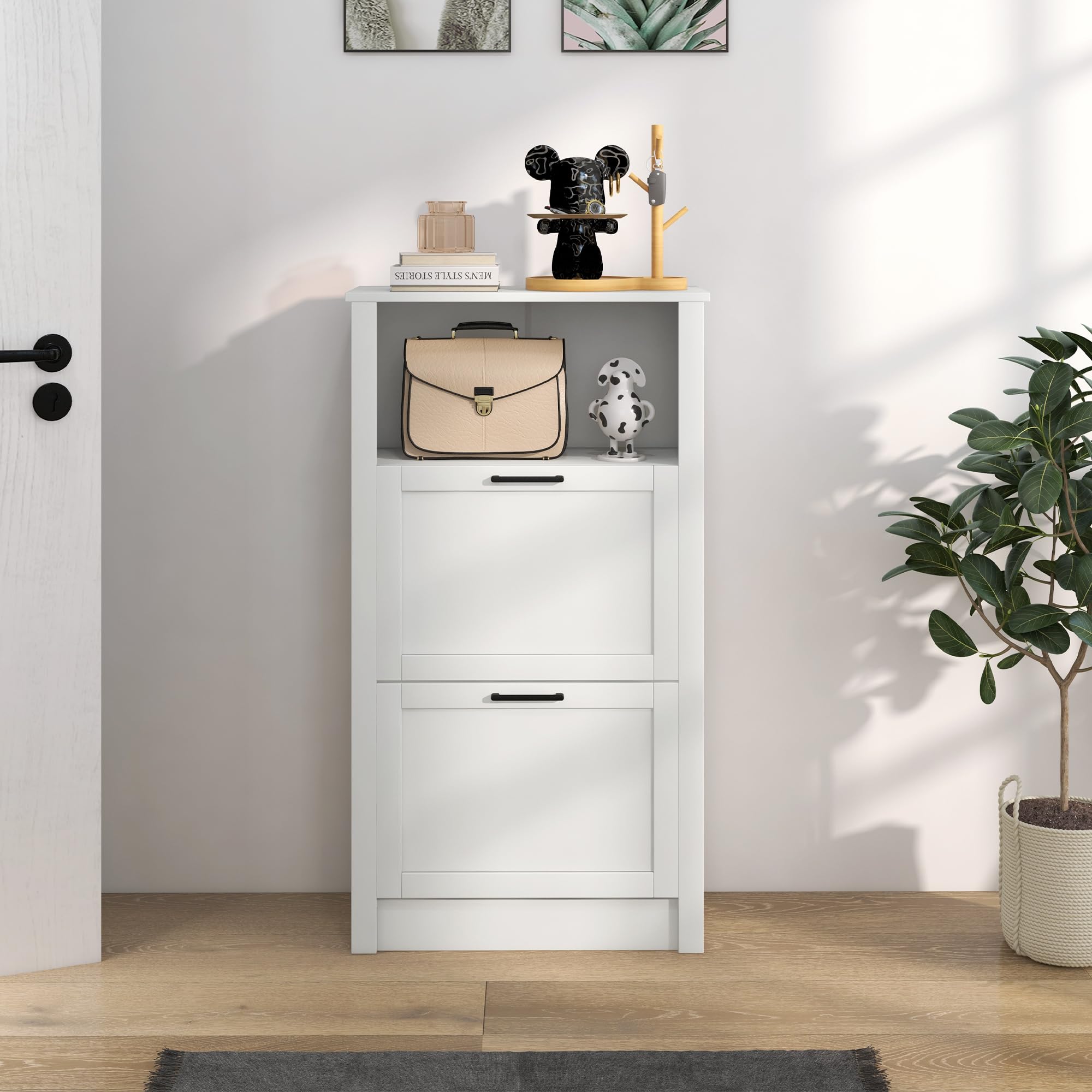 HOMCOM Shoe Cabinet - Freestanding Shoe Storage Organizer with 2 Flip Drawers, Adjustable Shelves & Open Compartment | Entryway, Hallway, Closet Storage | Holds 10 Pairs of Shoes | Perfect for Small Spaces & Home Organization