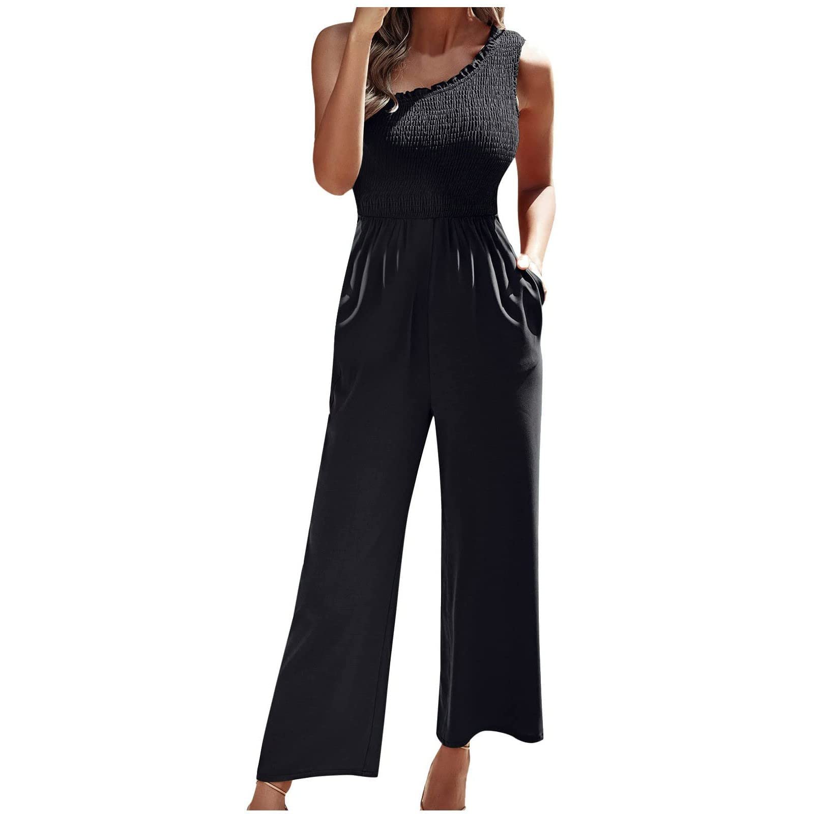 Women's One Shoulder Jumpsuit - Stretchy Printed Romper with High Waist & Pockets | Perfect for Summer Outfits, Beach Vacations & Night Out Parties