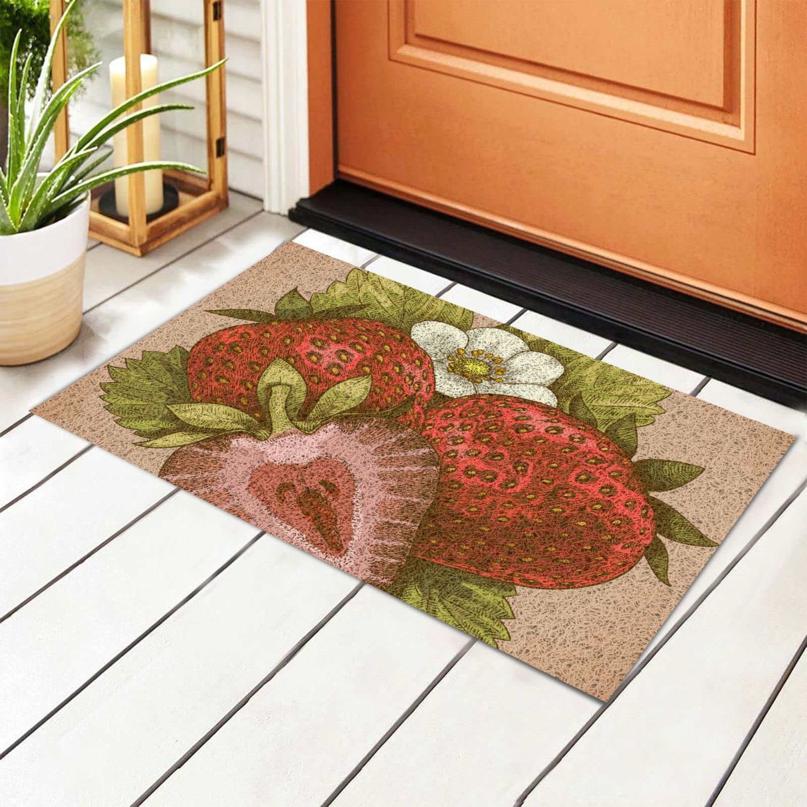Retro Strawberry Welcome Mat - Non-Slip Absorbent Rug for Home Decor | Indoor/Outdoor Door Mat for Entryway