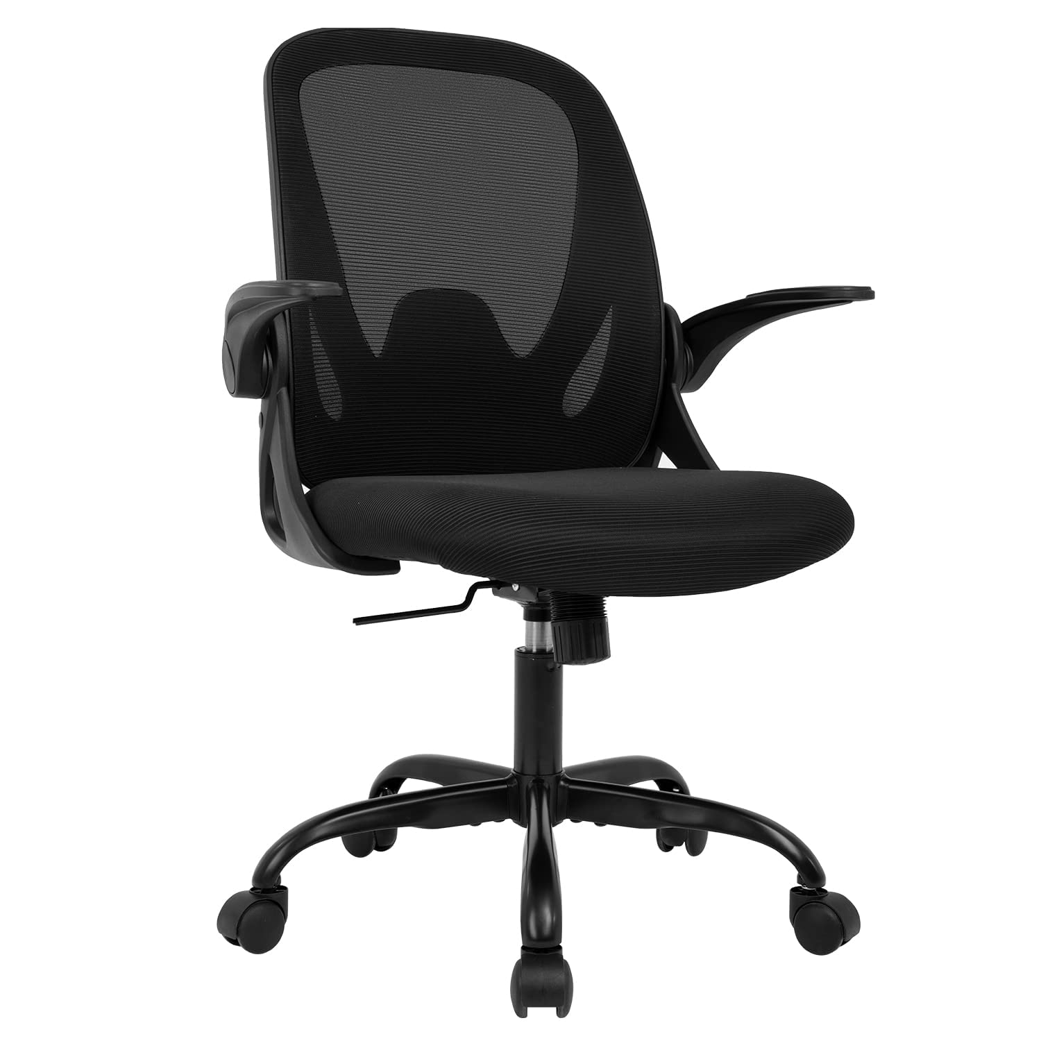 2022 New Ergonomic Home Office Chair - Adjustable Lumbar Support & Flip-Up Arms, Breathable Mesh Swivel Rolling Task Chair for Computer Desk, Mid Back Support for Home, Room & Office Use - Black - Perfect for Long Working Hours & Gaming Sessions