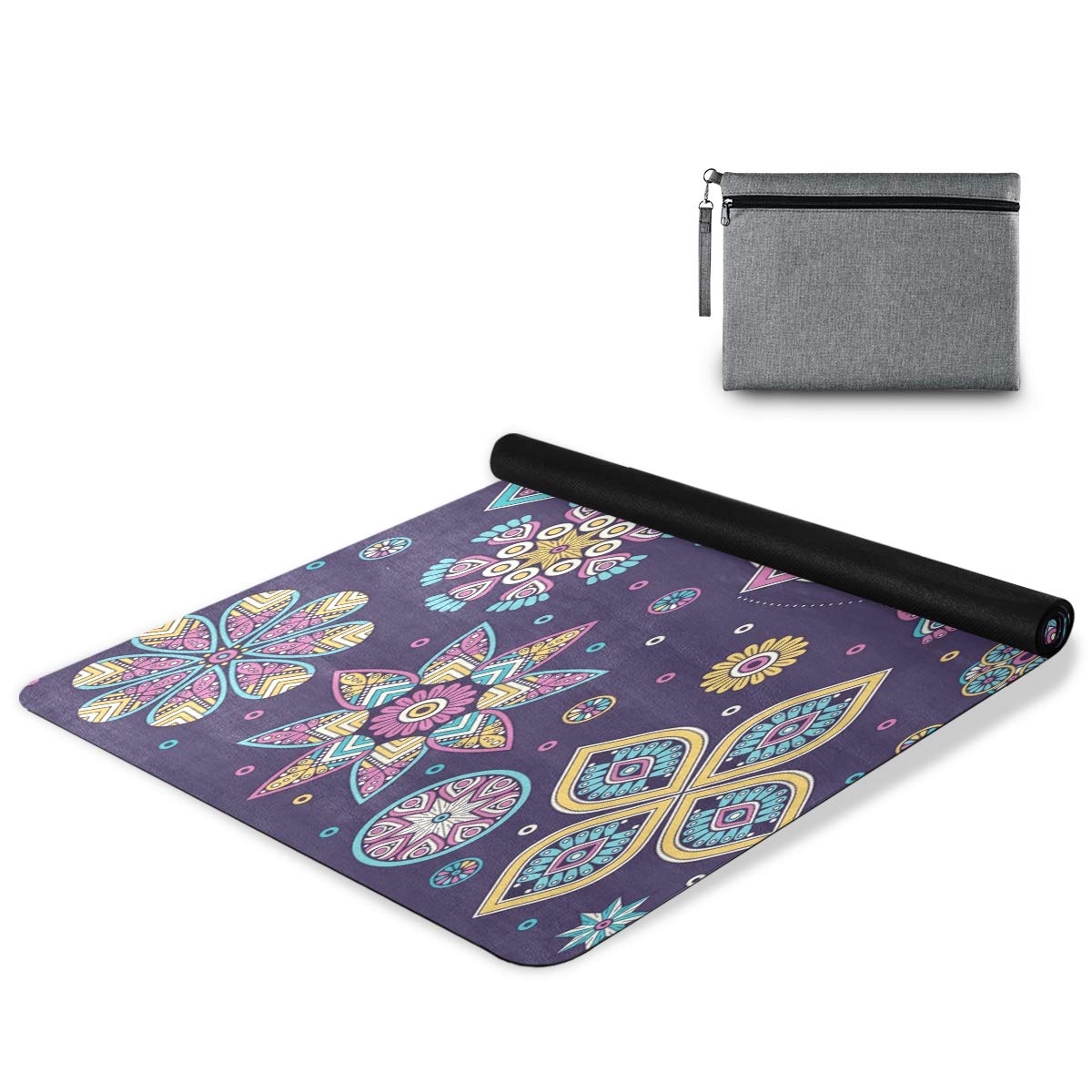 ALAZA Non-Slip Yoga Mat with Peacock Feather Mandala Design - Premium Tribal Ethnic Fitness Mat for Yoga, Pilates & Floor Exercises | Perfect for Home Workouts, Studio Sessions & Meditation Practice