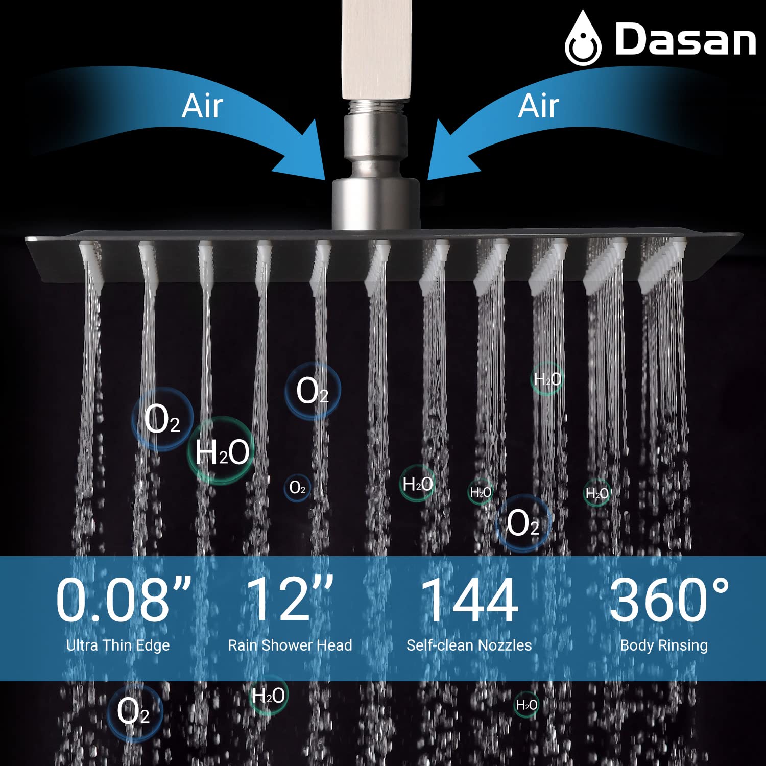 Premium Brushed Nickel Shower System - 4 Body Spray Jets, 12