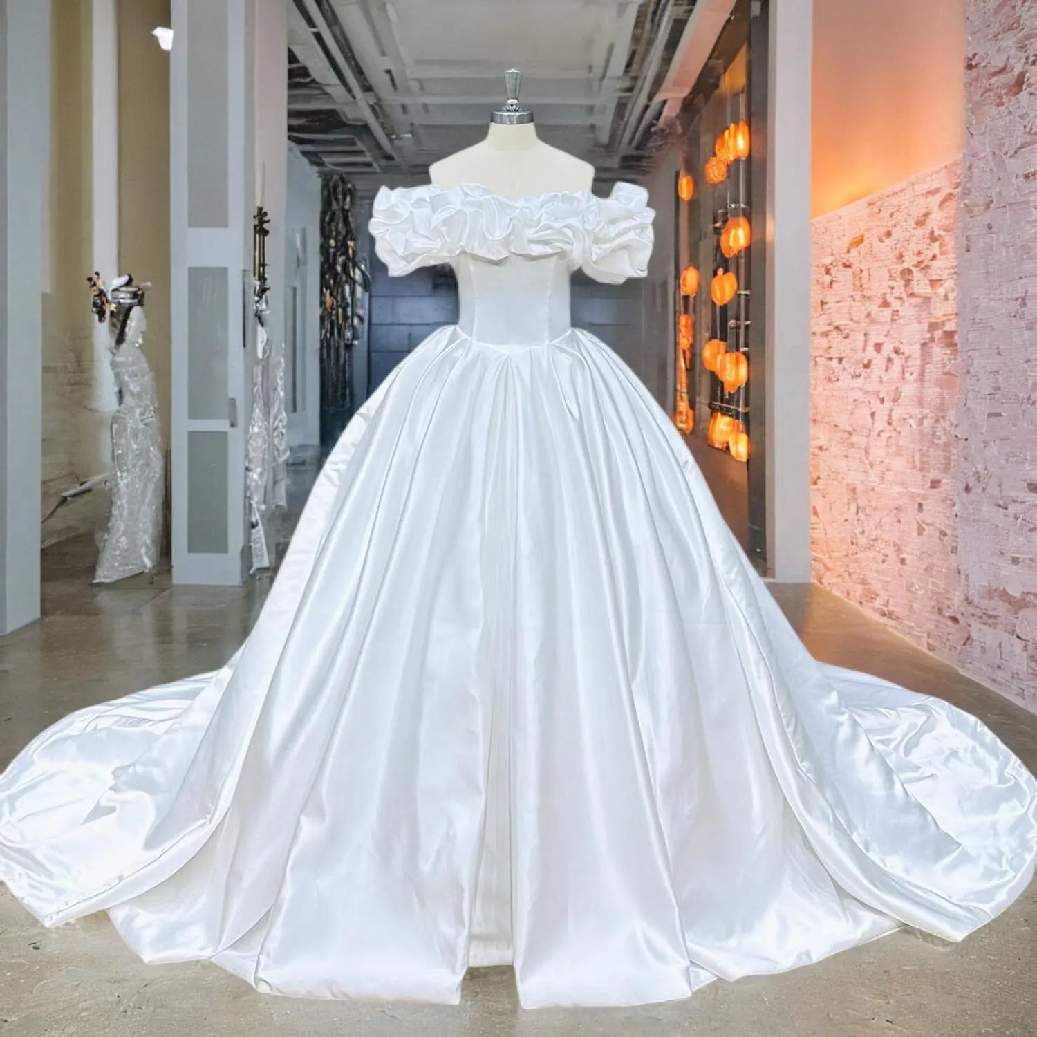 Elegant Short Sleeve Satin Ball Gown Wedding Dress with Lace-Up Back & Matte Finish - Perfect for Bridal, Prom, Formal Events & Special Occasions