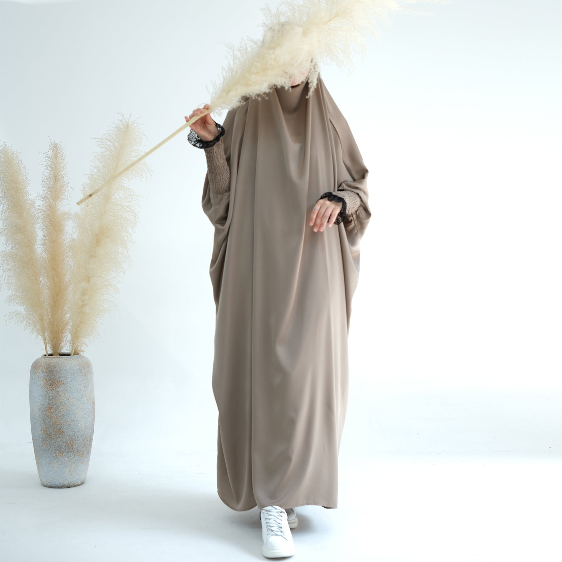 Marwa Satin Jilbab Ash - Premium Modest Muslim Prayer Scarf for Women - Perfect for Daily Wear, Prayer & Special Occasions
