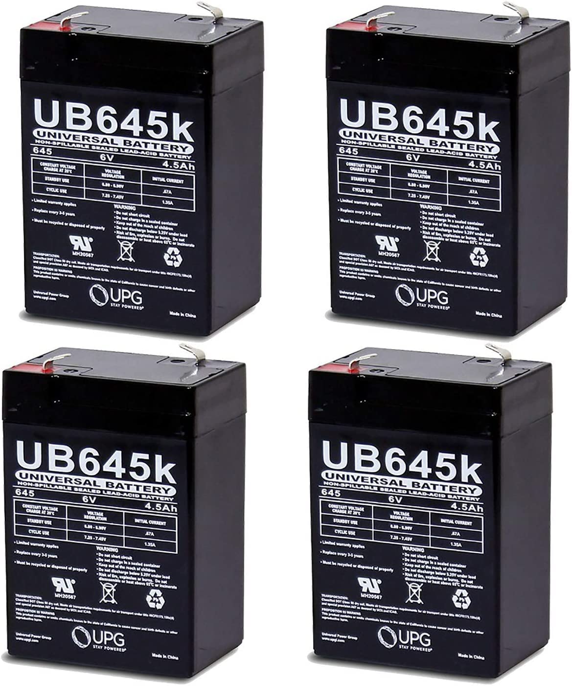 UPG UB645 12V 6Ah Sealed Lead Acid Battery 4 Pack - Rechargeable SLA AGM Battery for UPS, Solar, Medical Equipment & Emergency Backup Power