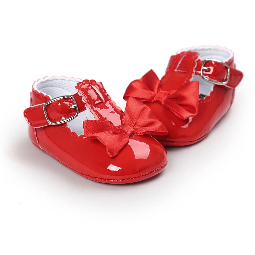 Baby Girls Soft Sole Bowknot Mary Jane Shoes 0-18M - Perfect for Weddings & Special Occasions