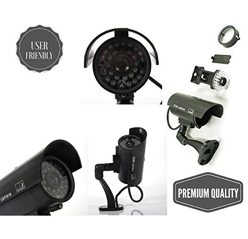 BW Fake Security Camera - 2 Pack Dummy CCTV Surveillance Camera with Flashing Red LED, Weatherproof for Indoor & Outdoor Use - Ideal for Home, Office, and Business Security Deterrent