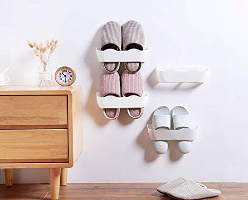 Wall Mounted Shoe Rack - 4 Pack Plastic Over The Door Shoe Organizer with Adhesive Tape - Space Saving Storage Solution for Closet, Bedroom & Entryway (White)