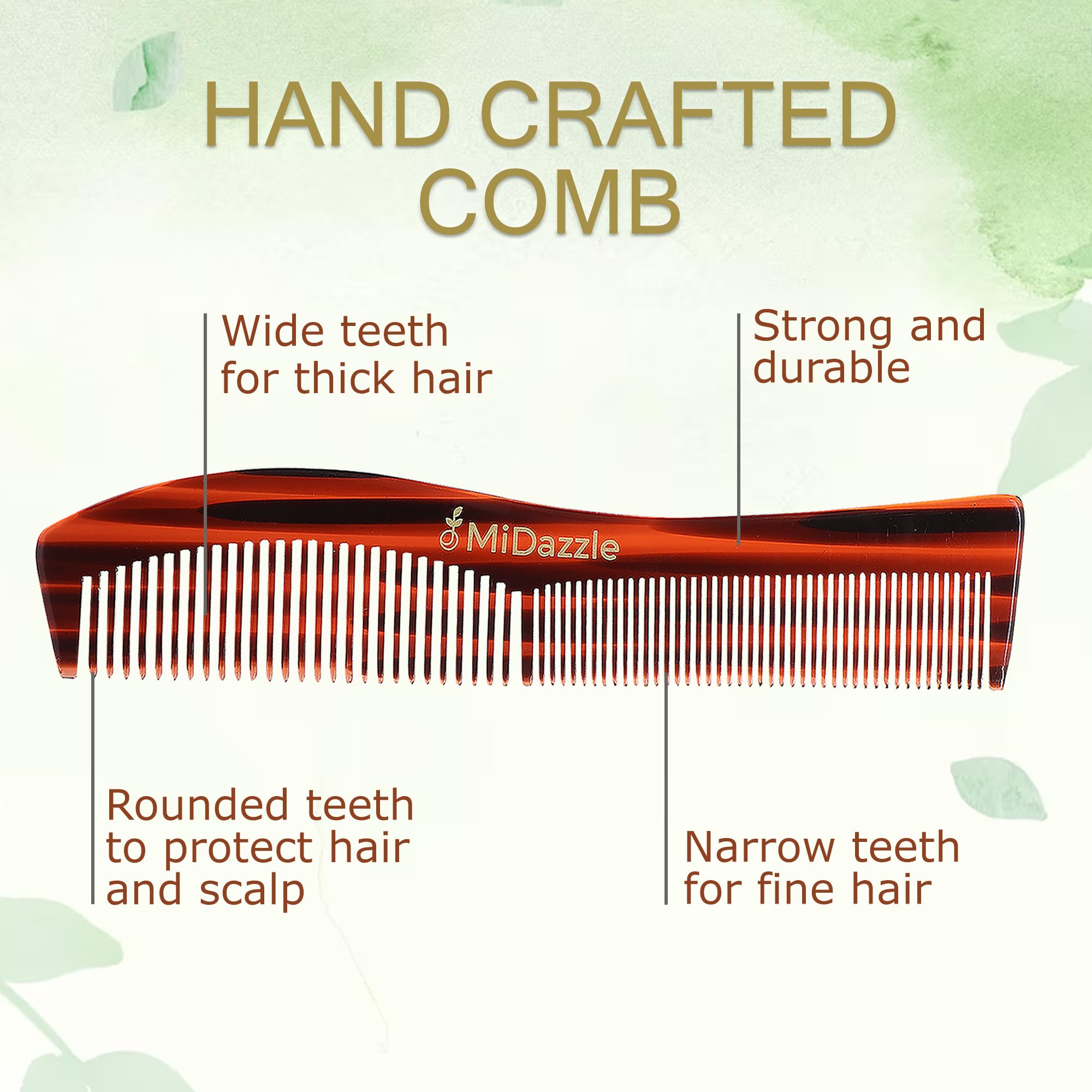 Midazzle Handmade Wide Tooth Comb for Men & Women - Natural Wood Detangling Hair Comb for Thick, Curly & Wet Hair - Perfect for Daily Styling & Salon Use (MIHC2204)