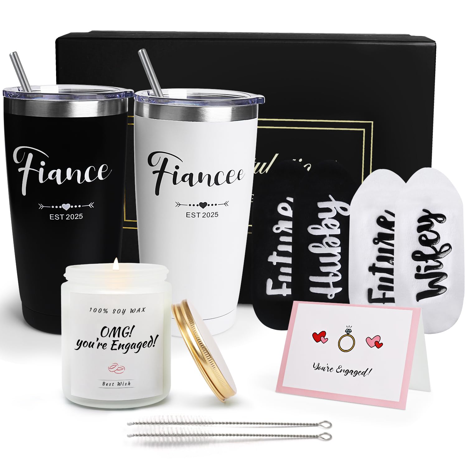 2025 Unique Engagement Gifts for Couples - Romantic Wine Tumbler Gift Set for Newly Engaged, Fiancé & Fiancée (Him & Her) - Perfect Wedding & Anniversary Present - Great for Valentine's Day, Bridal Showers & Honeymoon Celebrations