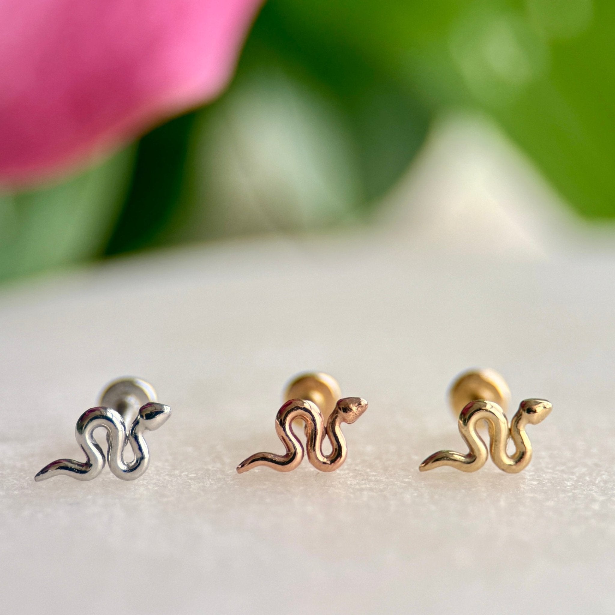 14K Yellow Gold Snake Flat Back Stud Earrings - Hypoallergenic Dainty Jewelry for Women, Perfect for Everyday Wear & Gifting
