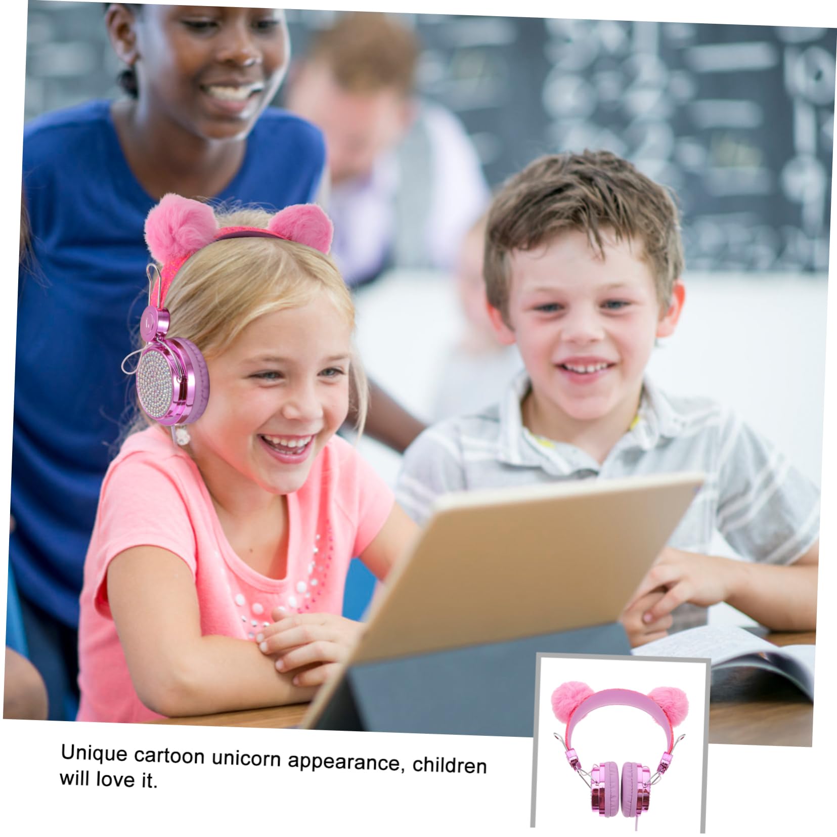 ABOOFAN Kids Headphones with Microphone - Soft Over-Ear Cat Ear Headphones for Children, 3.5mm Jack, Noise Reduction for Online School, Gaming & Travel (Random Colors) - Perfect for Remote Learning, Video Calls & Mobile Devices