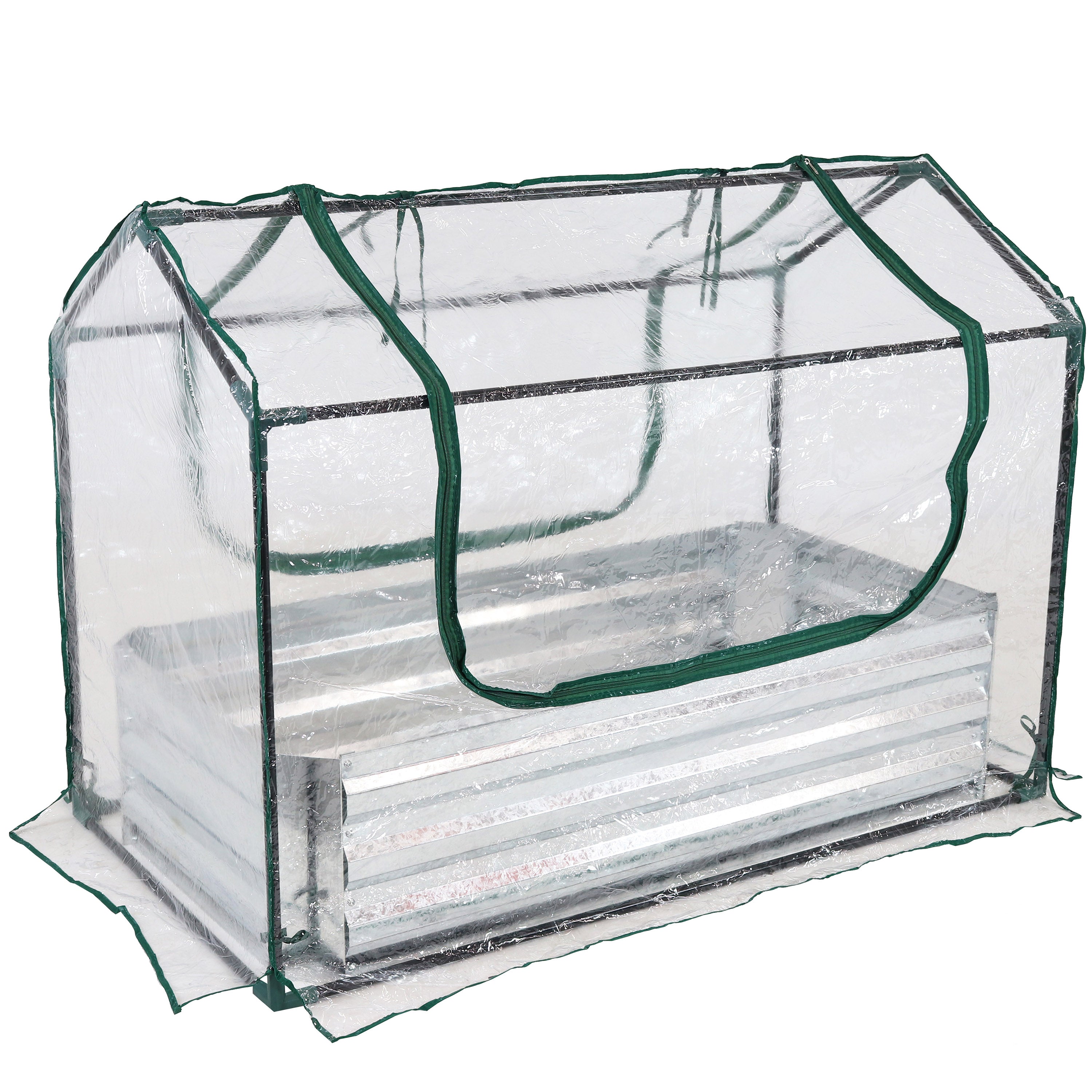 Sunnydaze 4x8ft Steel Raised Garden Bed with Mini Greenhouse Kit - Durable Outdoor Gardening Solution for Vegetables, Herbs & Flowers - Perfect for Backyards, Patios & Urban Gardening