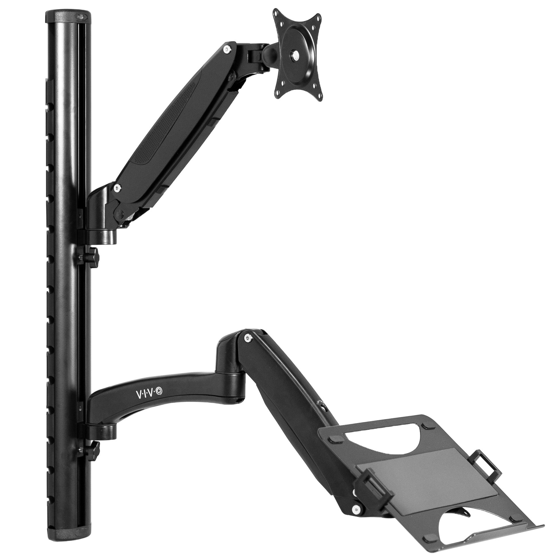 Adjustable Sit to Stand Single Monitor & Laptop Wall Mount Workstation - Holds Up to 27