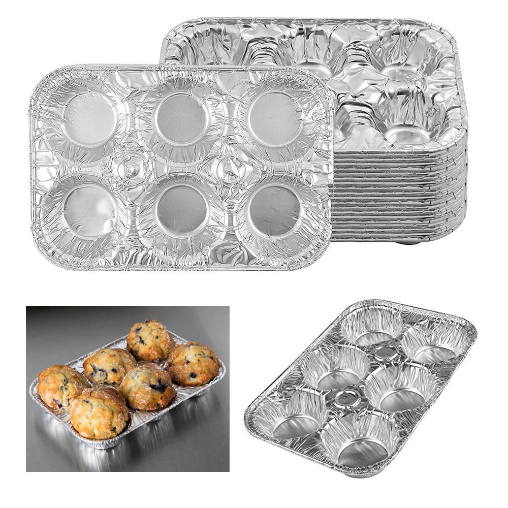 Disposable 6-Cup Aluminum Foil Muffin Pan - 100 Pack Non-Stick Cupcake Baking Containers for Parties, Events & Home Baking | Perfect for Muffins, Cupcakes & Mini Desserts