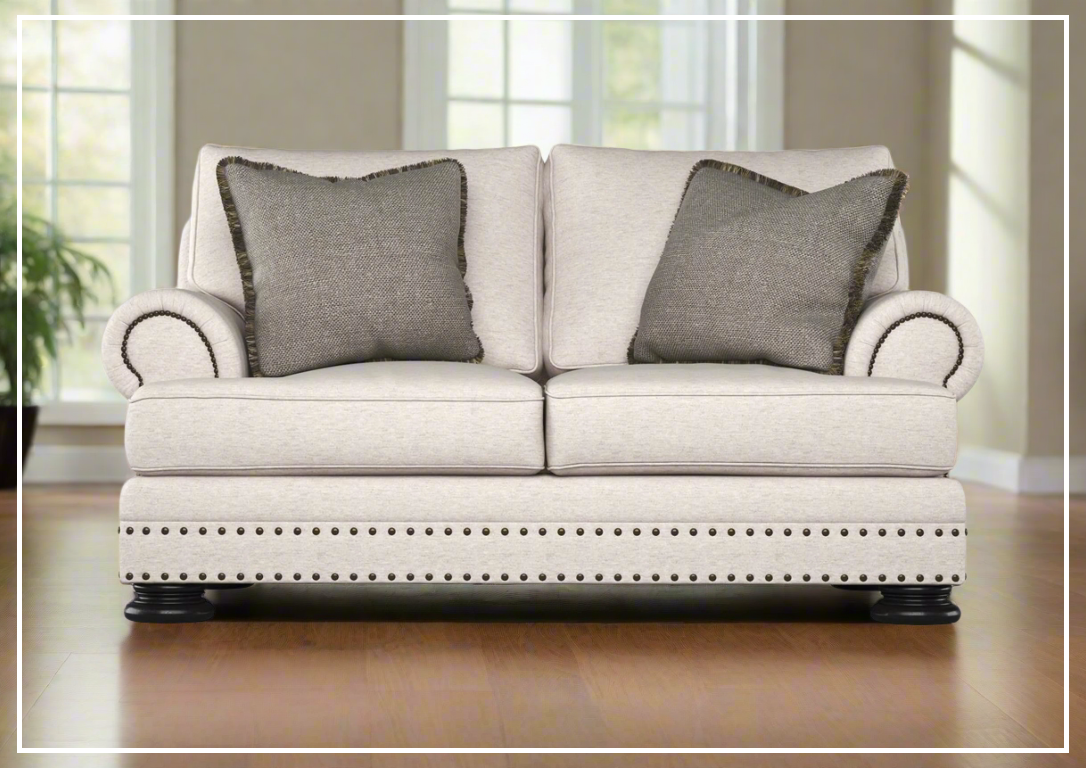 Bernhardt Foster Fabric Loveseat with Rolled Arms - Comfortable Small Sofa for Living Room, Bedroom, or Office Space