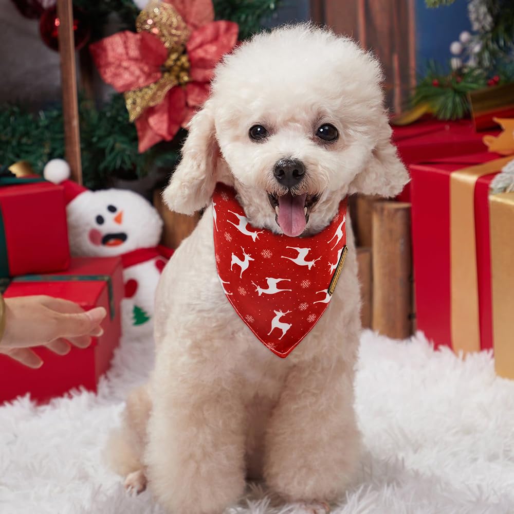 Christmas Dog Bandanas for Small Dogs - 2 Pack Deer Holiday Plaid Reversible Scarves, Adjustable Pet Bandana for Christmas Photos & Party Outfits - Perfect for Festive Pet Costumes & Holiday Gatherings