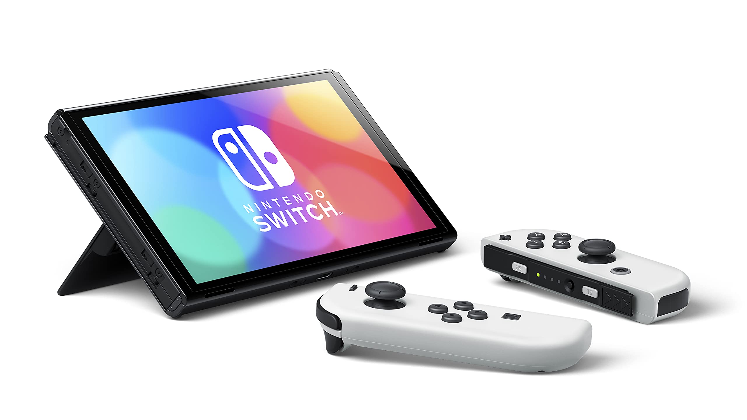 Refurbished Nintendo Switch OLED Model with White Joy-Con Controllers - Portable Gaming Console for Travel, Home Entertainment & Multiplayer Fun