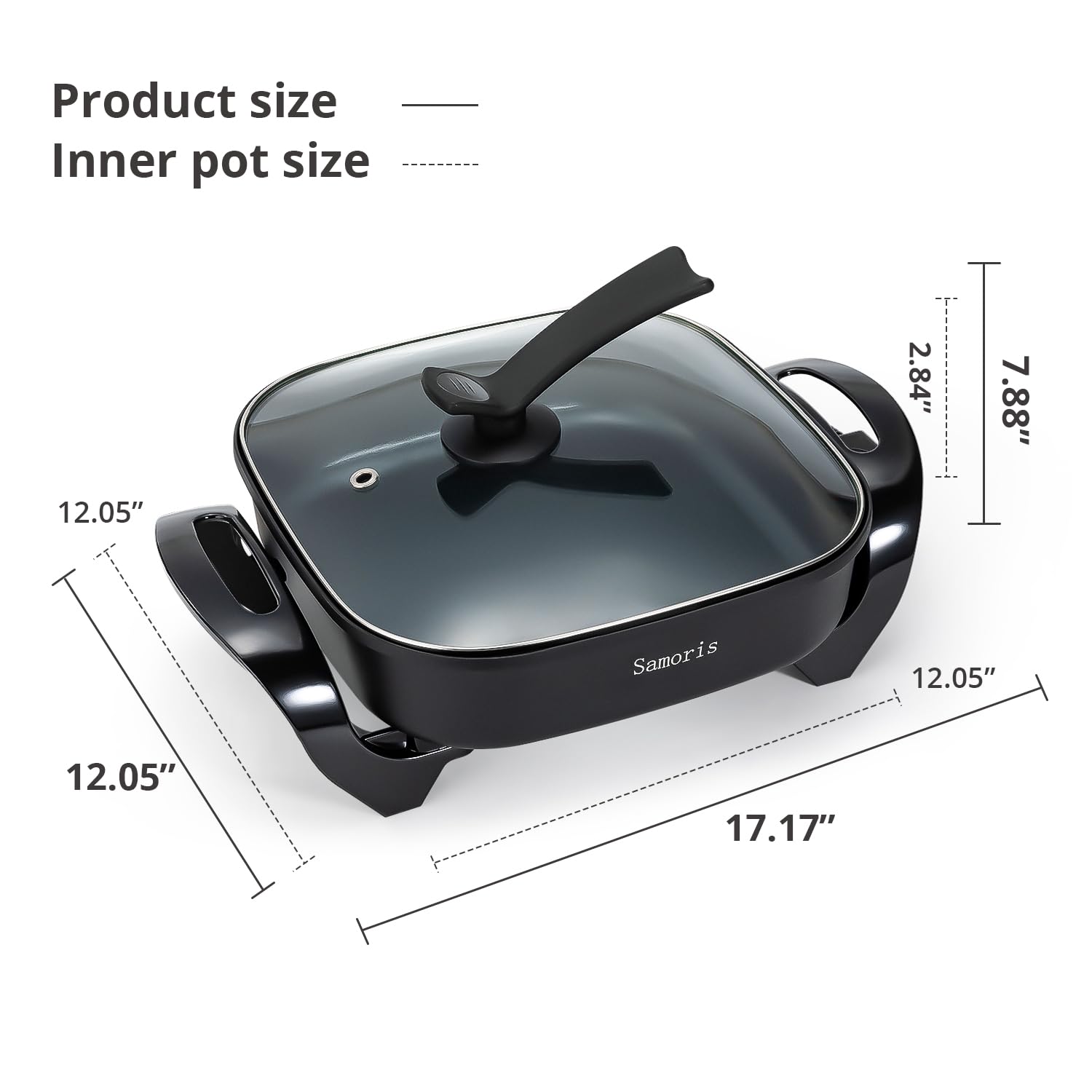 Samoris 17-Inch Non-Stick Electric Skillet with Glass Vented Lid - 5 Quart Large Frying Pan, Adjustable Temperature Control (1500W), Cool-Touch Handles, Even Heating & Scratch Resistant - Perfect for Family Cooking, Pancakes, Stir-Fry & Indoor Grilling