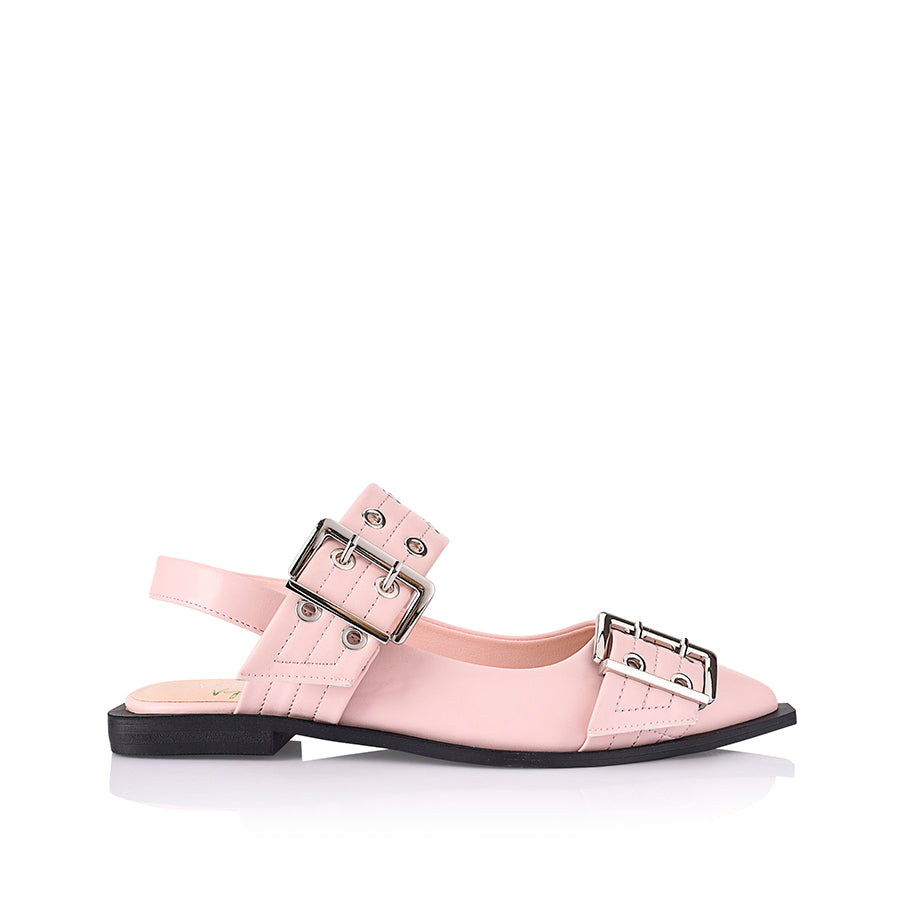 Clea Slingback Buckle Flats - Women's Comfortable Dress Sandals in Blush Pink | Perfect for Weddings, Office & Summer Outfits