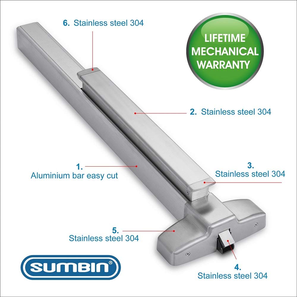 ANSI Grade 1 Stainless Steel Commercial Push Panic Bar & Emergency Exit Device - Ideal for Office Buildings, Schools, and Public Safety Applications