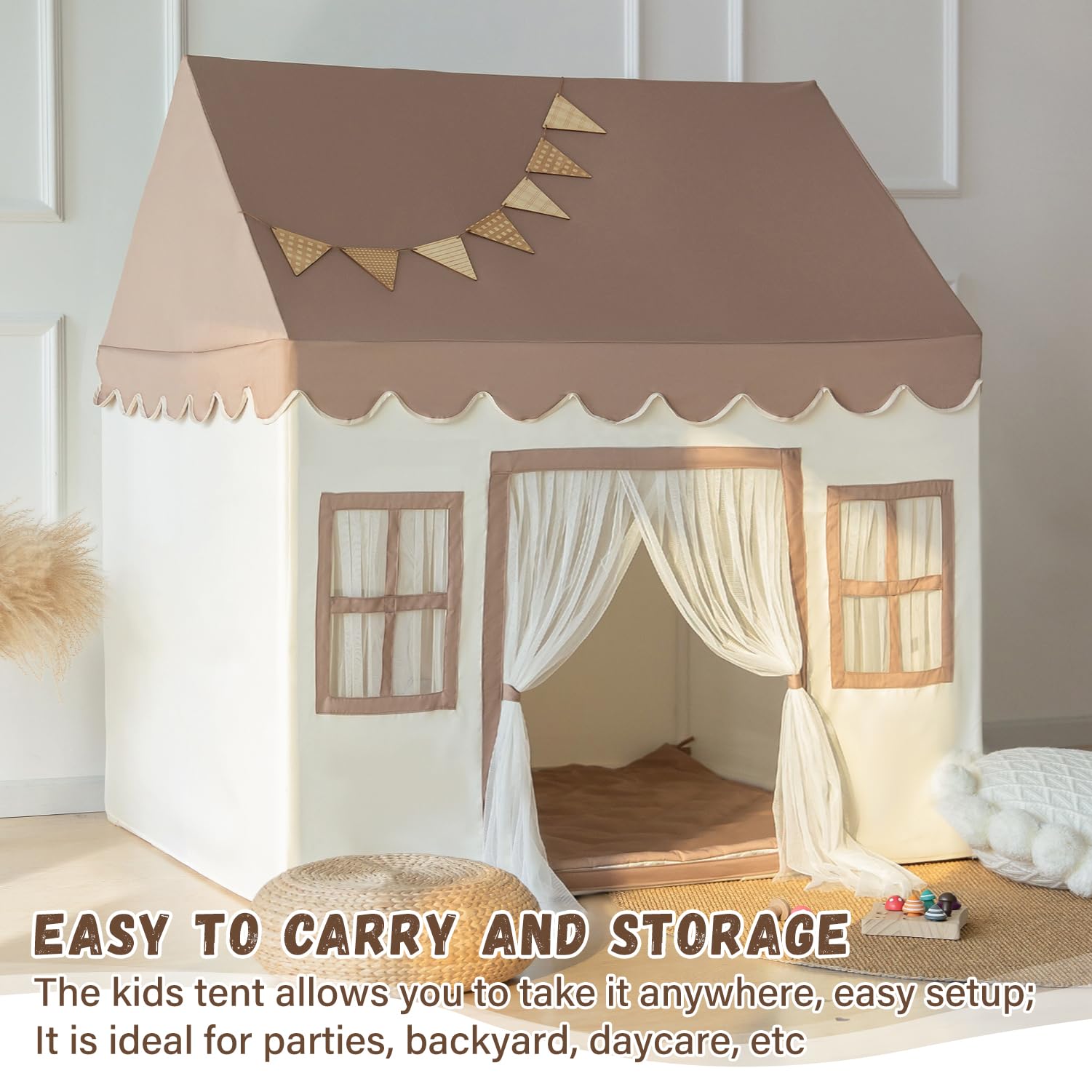 Kids Play Tent with Soft Padded Mat - Large Indoor Playhouse for Boys & Girls, Toddler Castle Bed Tent for Bedroom & Playroom - Perfect for Imaginative Play, Nap Time & Sleepovers