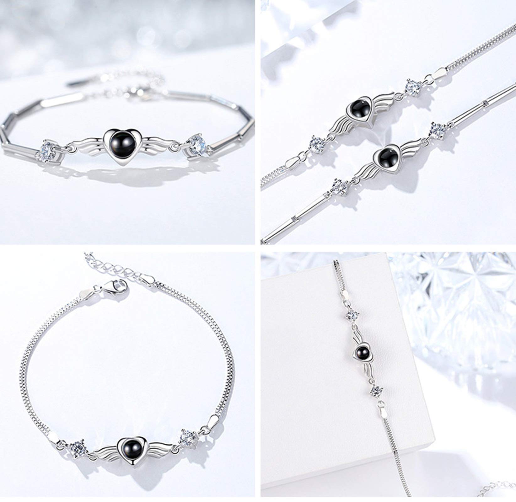 KnSam Silver Wing Heart Bracelet - 'I Love You' in 100 Languages - Romantic Birthday Gift for Women, Girlfriend, Wife | Perfect for Anniversaries, Valentine's Day & Special Occasions