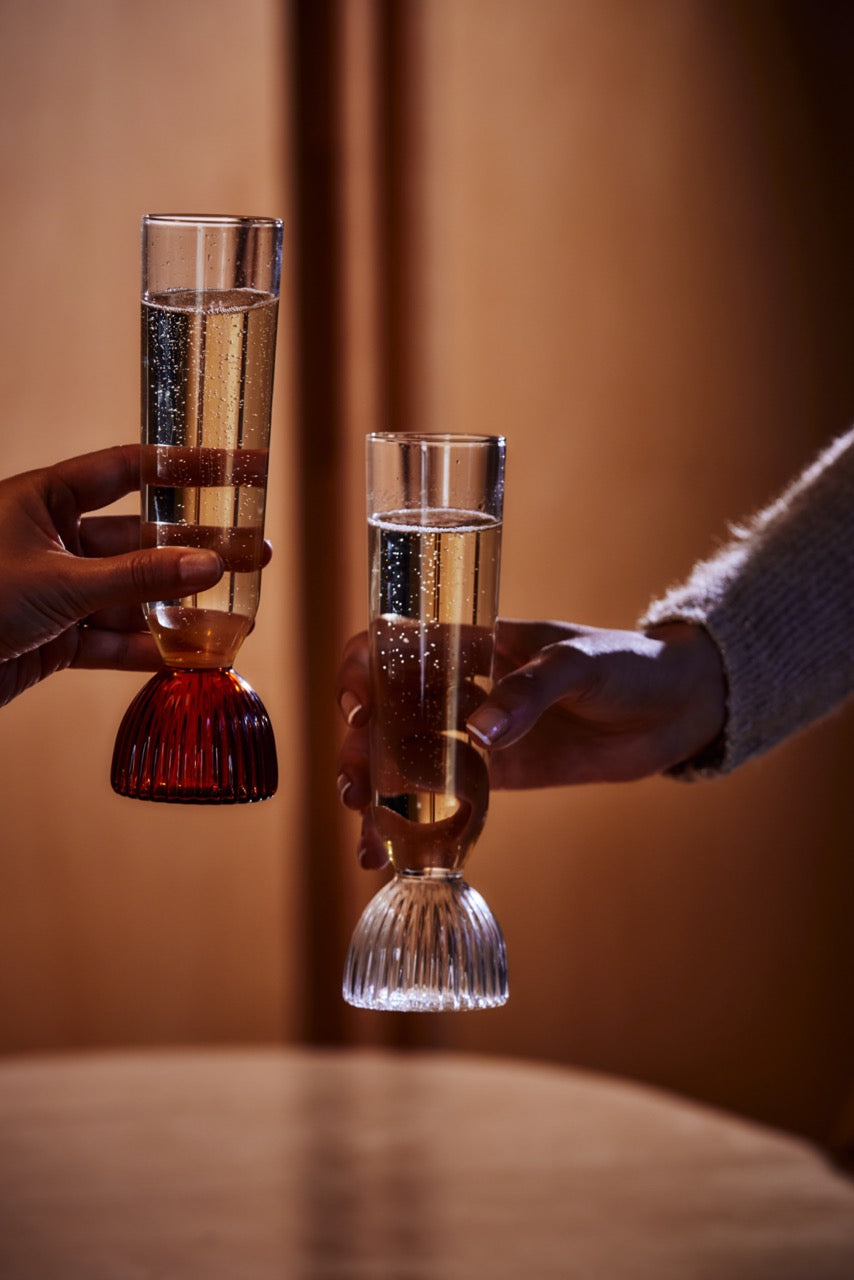 Kairos Dark Amber Champagne Flutes - Elegant Set of 2 Crystal Glasses for Wedding Toasts & Romantic Celebrations