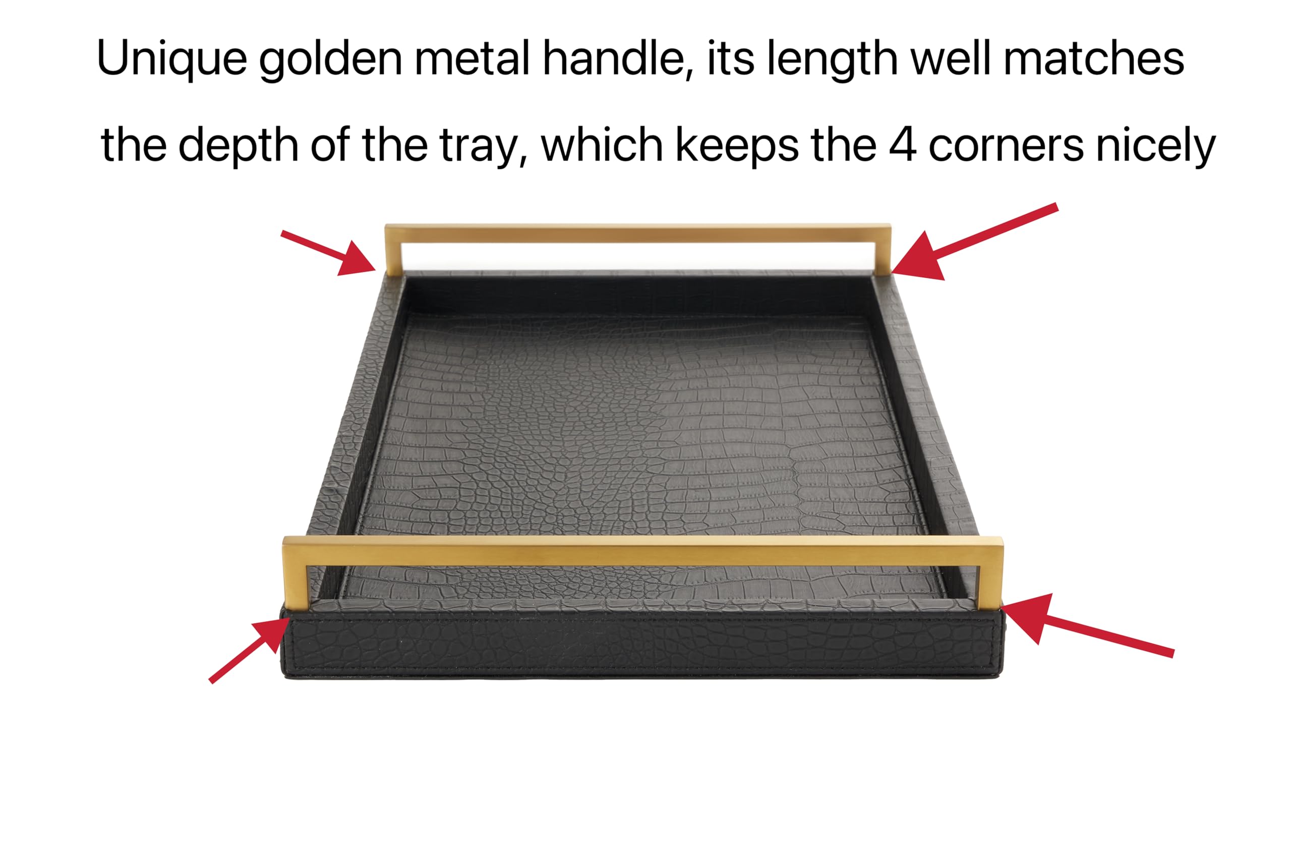 17.8x11.8 Inch Black Leather Ottoman Tray with Brushed Gold Handles - Large Decorative Serving Tray for Bars, Parties & Dining - Modern Home Decor for Living Room, Bedroom & Bathroom Vanity