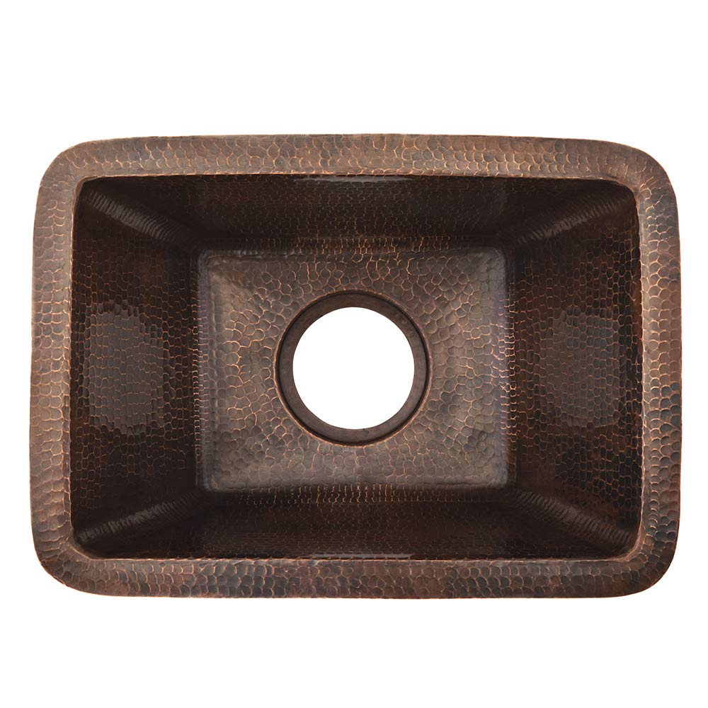Premier Copper Products BRECDB3 17-Inch Rectangle Copper Kitchen Sink with 3.5-Inch Drain Size, Oil Rubbed Bronze Finish - Perfect for Farmhouse, Rustic & Modern Kitchen Designs
