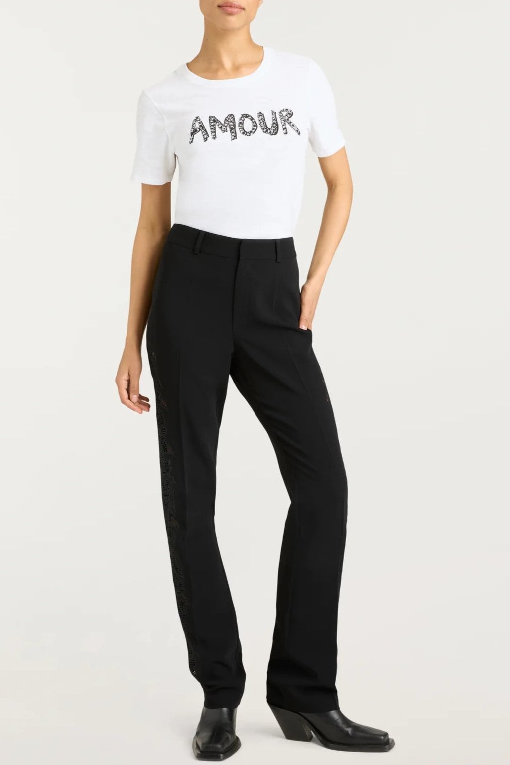 Cinq à Sept Rhinestone Amour Shrunken Tee - Women's Sparkling Rhinestone T-Shirt for Party & Night Out | Casual Glam Top for Date Night, Clubwear & Evening Events