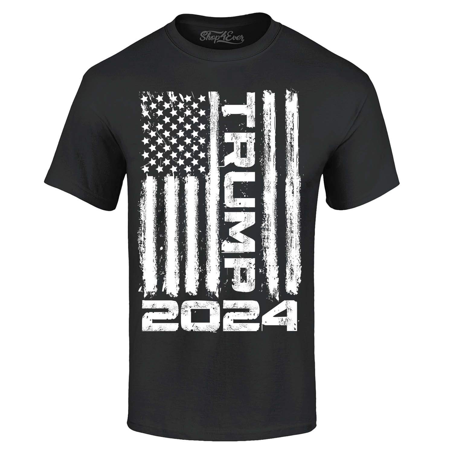 Shop4ever® 2024 Donald Trump T-Shirt - Make America Great Again, USA Flag Design | Patriotic Apparel for Political Rallies & Conservative Events