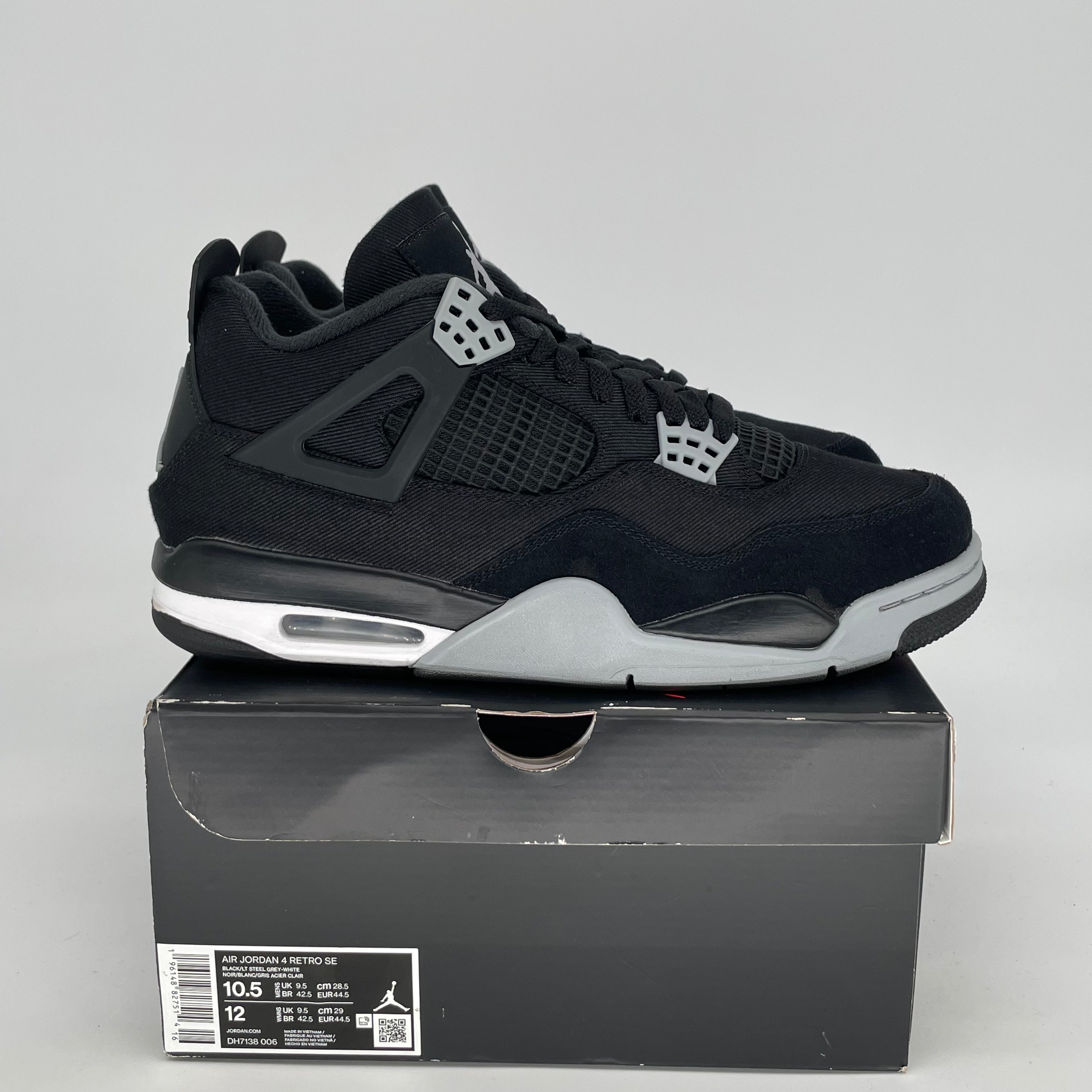 AIR JORDAN 4 Black Canvas Men's Sneakers - Size 10.5/12W (DH7138-006) - Retro Basketball Shoes for Streetwear & Casual Outfits